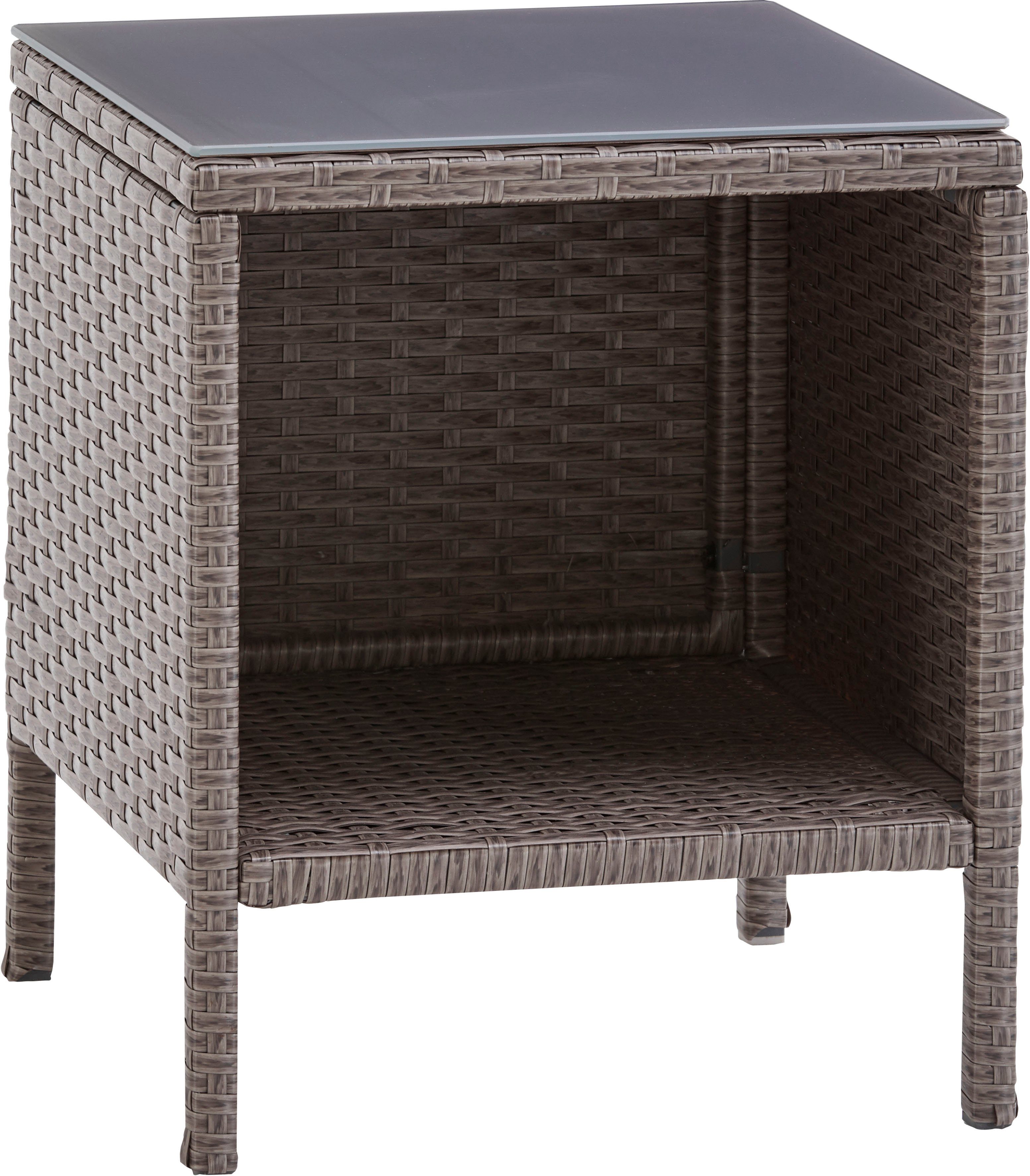 KONIFERA Gartenliege Mailand, Set, 5 St., 2x Liege, 1x Tisch 42x42x48, Stahl /Polyrattan, inkl. Auflagen