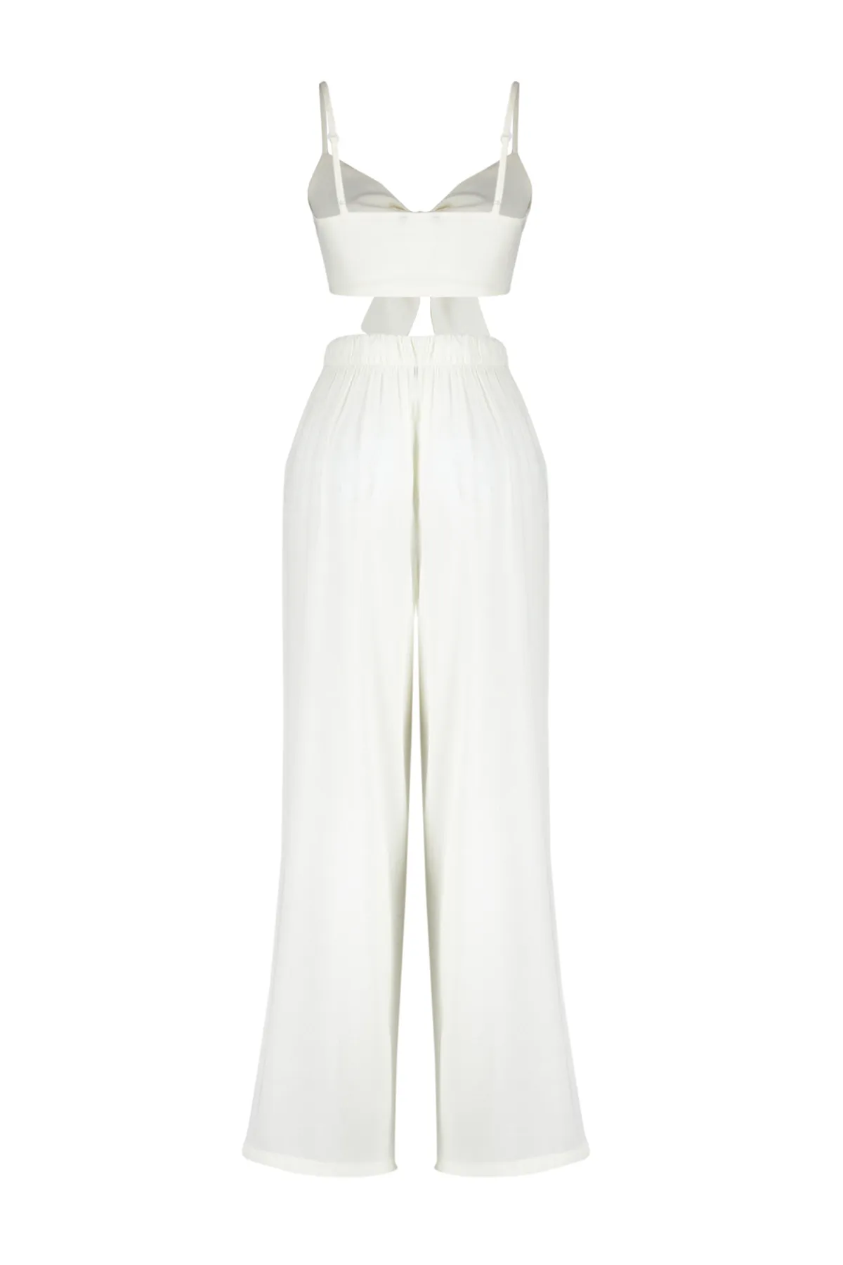 Trendyol Collection  Ecru gewebtes Set mit gebundener Bluse und Hose TBESS22AU0108