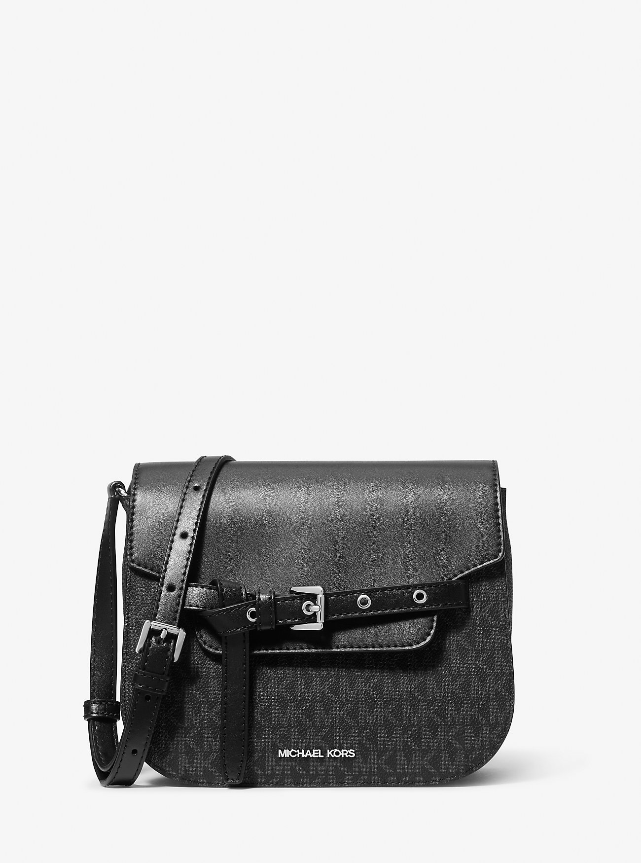 Emilia Small Signature Logo Saddle Crossbody Bag - BLACK