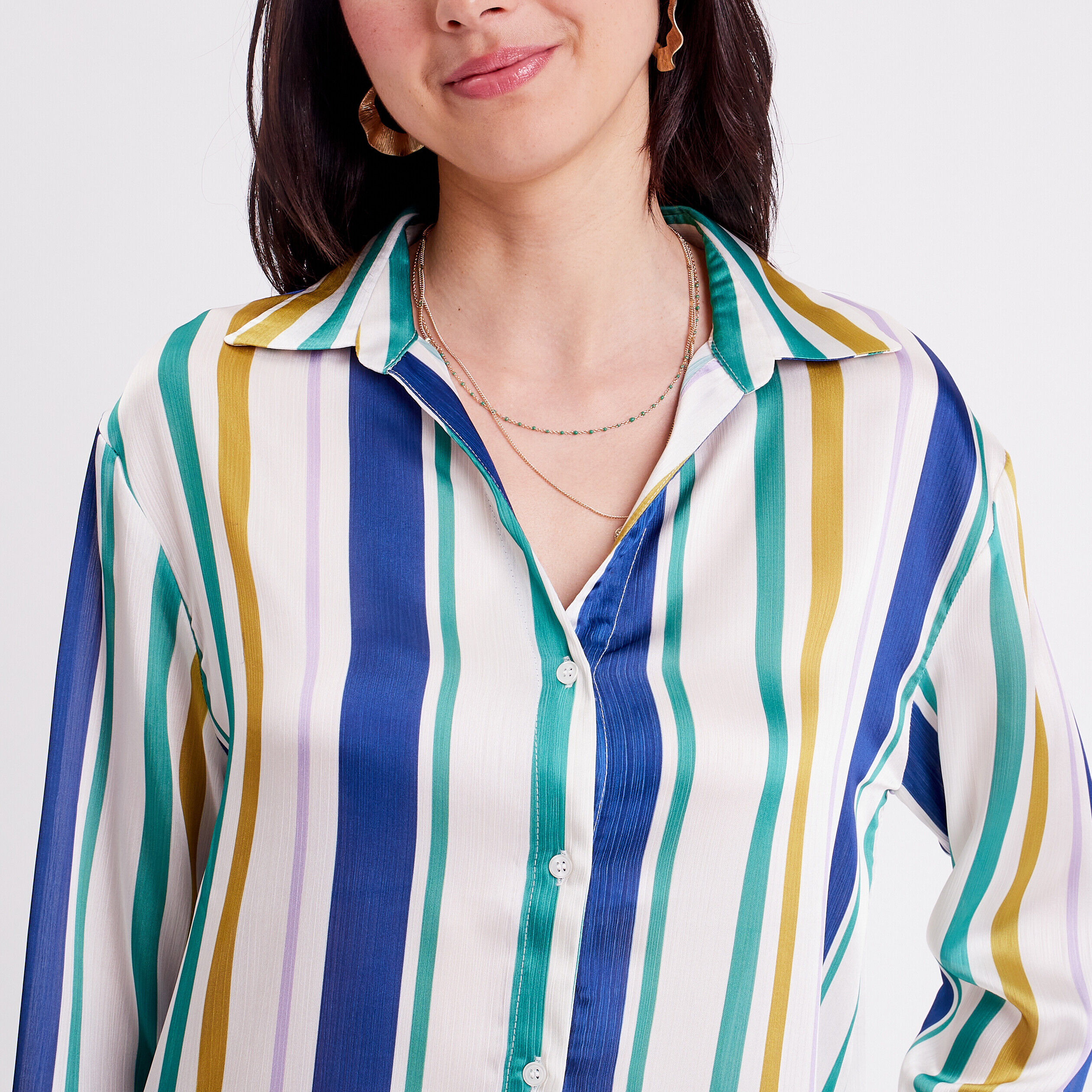 Chemise manches longues satin beige femme | Cache Cache