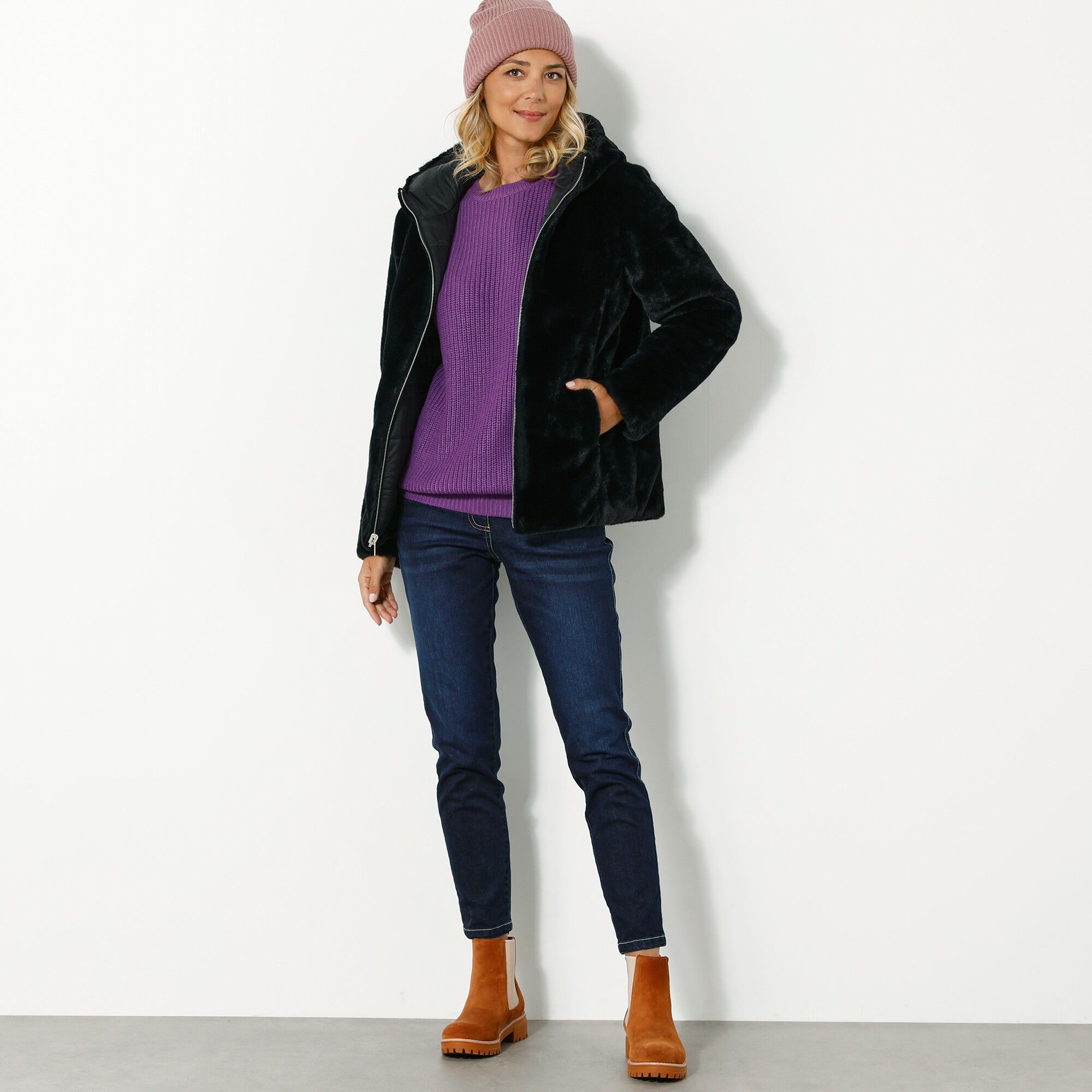 Veste fausse fourrure réversible en doudoune