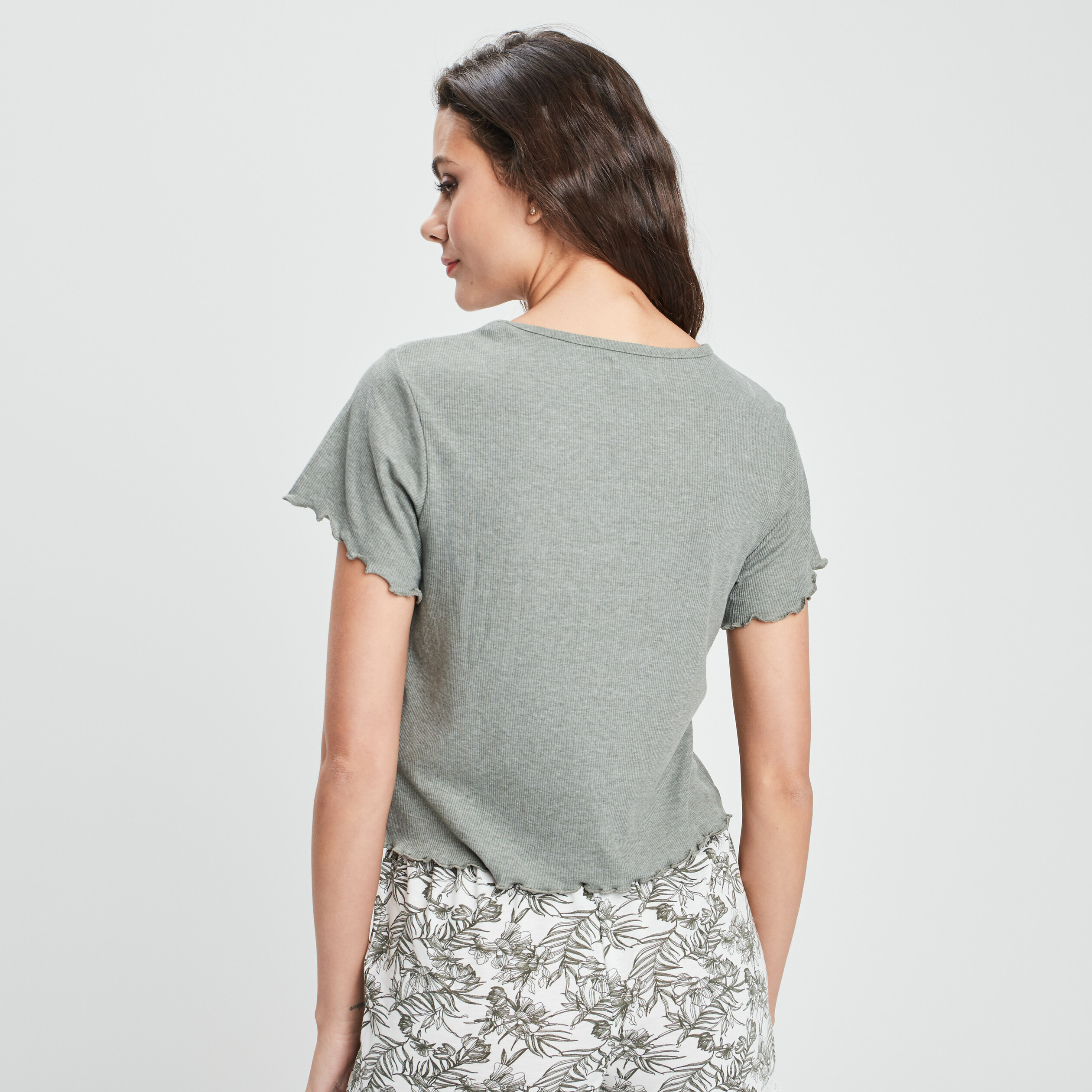 Haut de pyjama manches courtes vert kaki femme | La Halle