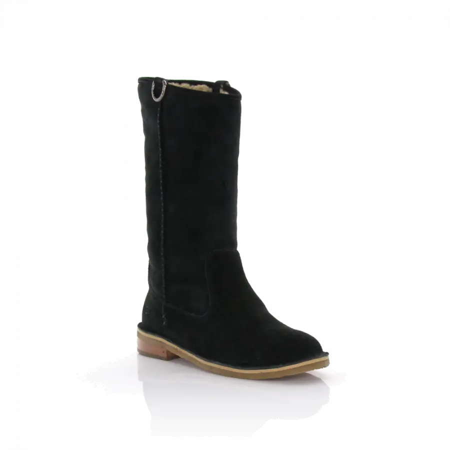 UGG - Stiefel Fell Kalbsleder Veloursleder Logo Ziernaht schwarz - schwarz