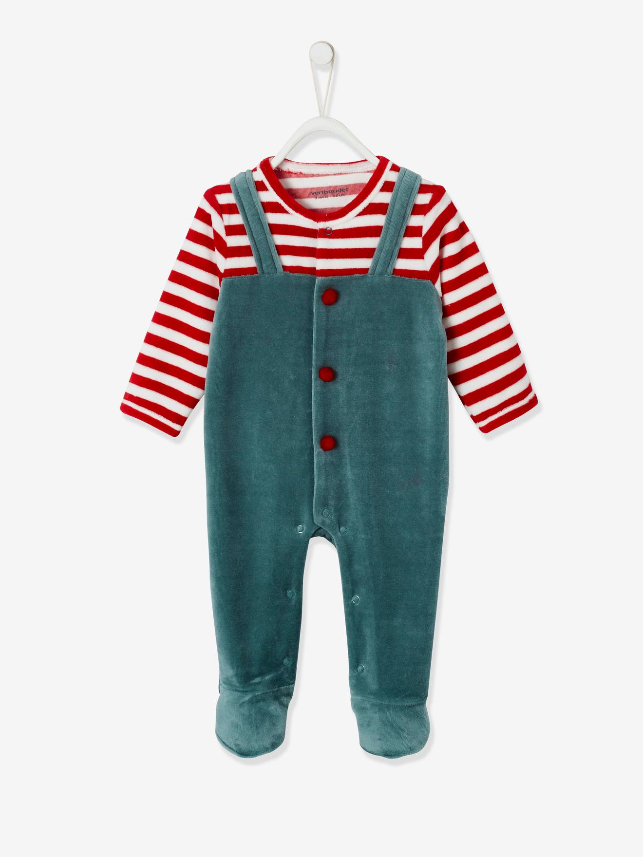 Coffret cadeau de Noël bébé dors-bien en velours + bavoir vert sapin