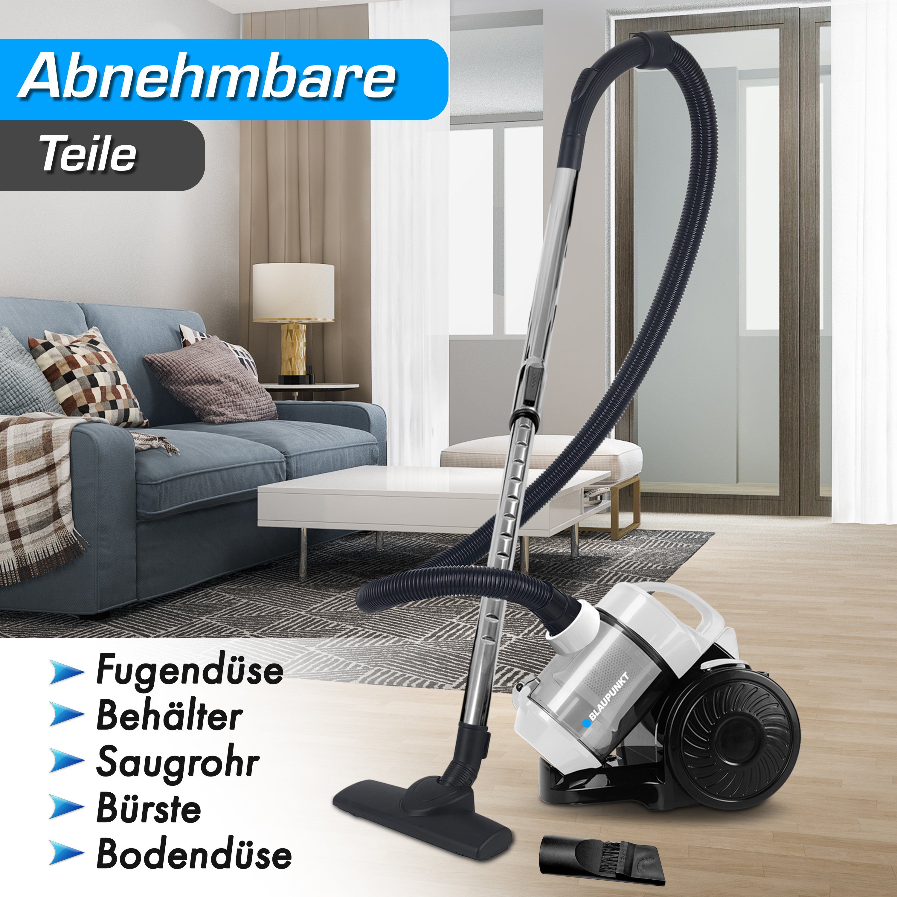 Blaupunkt Zyklon Hybrid Staubsauger MEN789 Zyklon Staubsauger Zyklonstaubsauger extra stark Bodensauger, 800,00 W, beutellos, Beutelloser Sauger, leise, 2 L Fassungsvermögen, Bodenstaubsauger