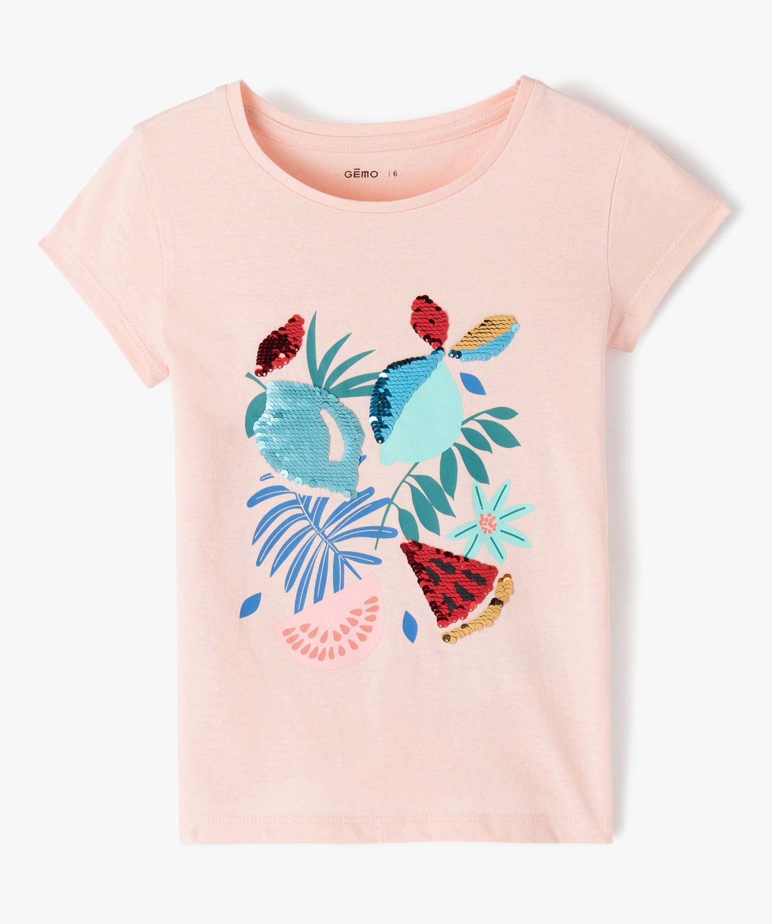 Tee-shirt fille à manches coutes et motif en sequins réver... rose | GEMO