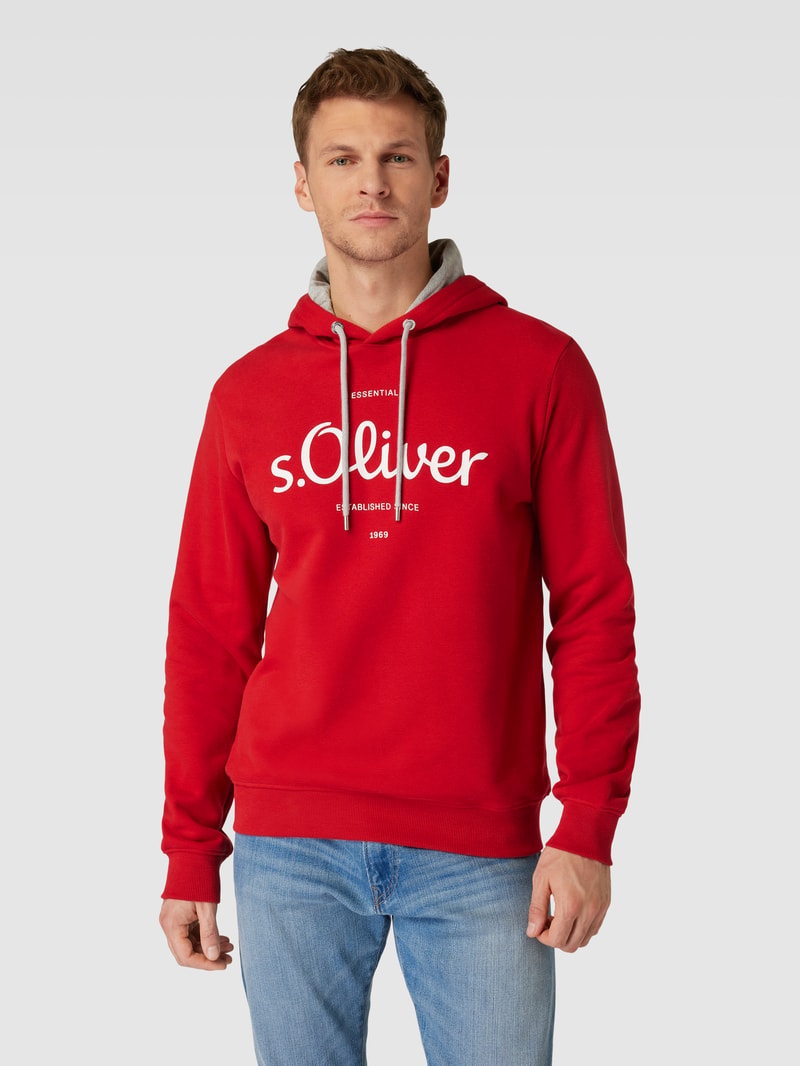 Hoodie mit Logo-Print und Kapuze mit Tunnelzug in rot