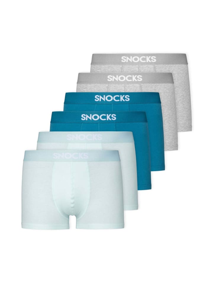 SNOCKS Boxershorts aus Bio-Baumwolle 6 Stück in Mix (Türkis/Hellblau/Hellgrau) günstig kaufen S