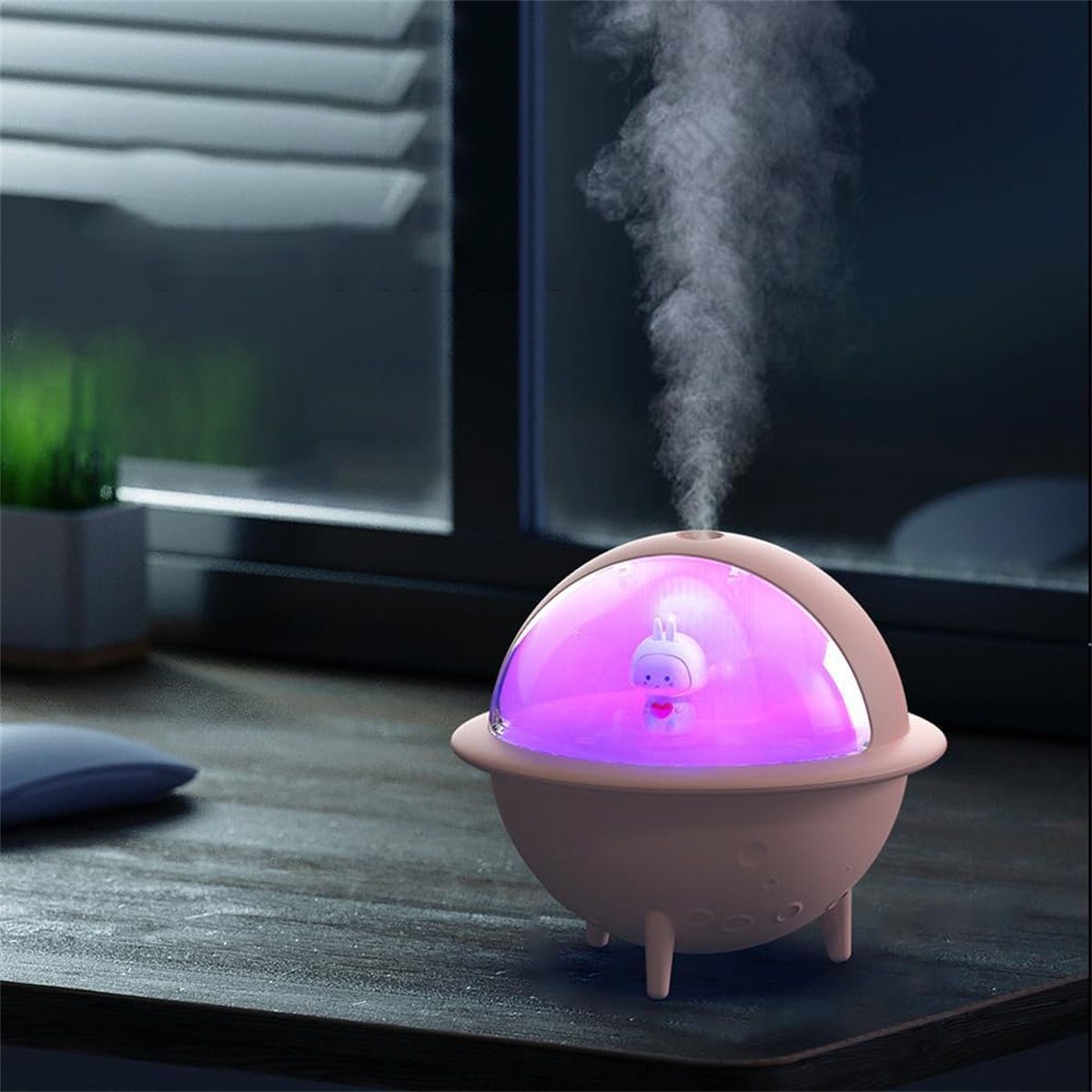 Yoyaxi Luftbefeuchter Niedlicher Desktop-Luftbefeuchter mit kühlem Nebel,buntem Nachtlicht, automatische Abschaltung,superleise für Auto,Büro und Zuhause