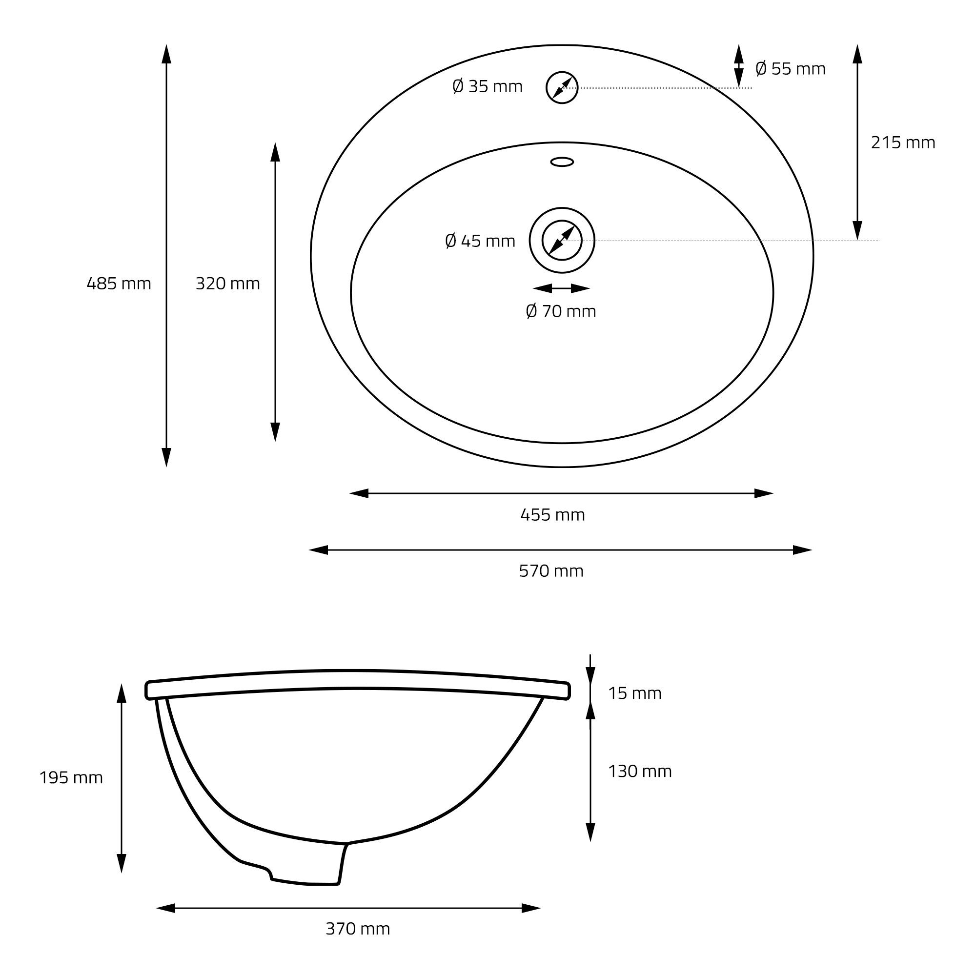 ML-DESIGN Waschbecken Waschbecken oval 57x195x485 cm Weiß aus Keramik ML-Design