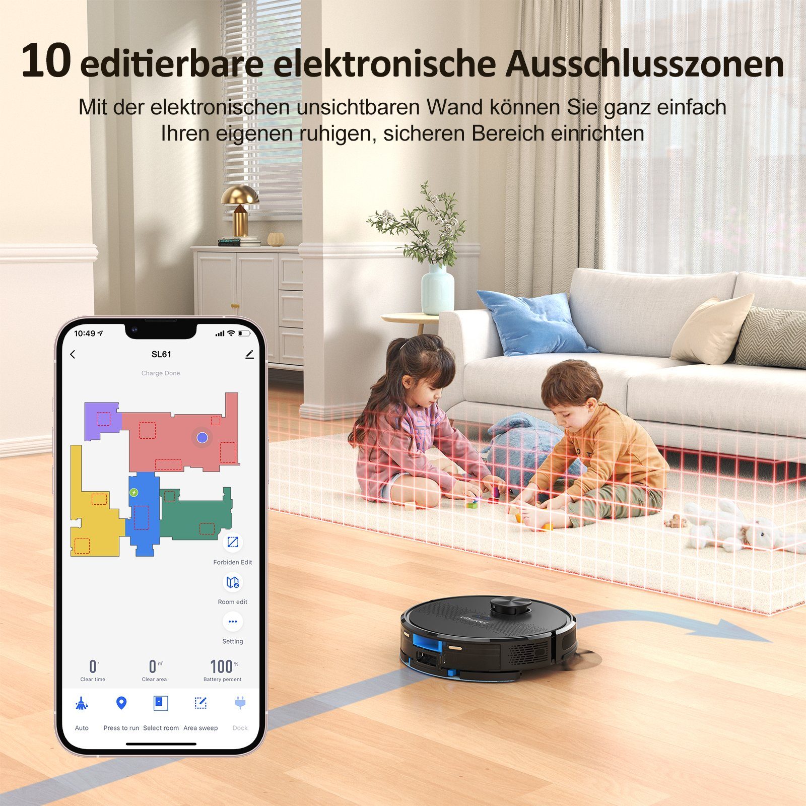 oyajia Nass-Trocken-Saugroboter SL61 LDS 9.0 LiDAR Saugroboter mit Wischfunktion Lasernavigation, 42,00 W, beutellos, 10 No-Go-Zonen