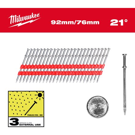 „Milwaukee“ priedai 4932498156 DUPLEX vinys 21° apvalios 92/76 mm 2000 vnt.