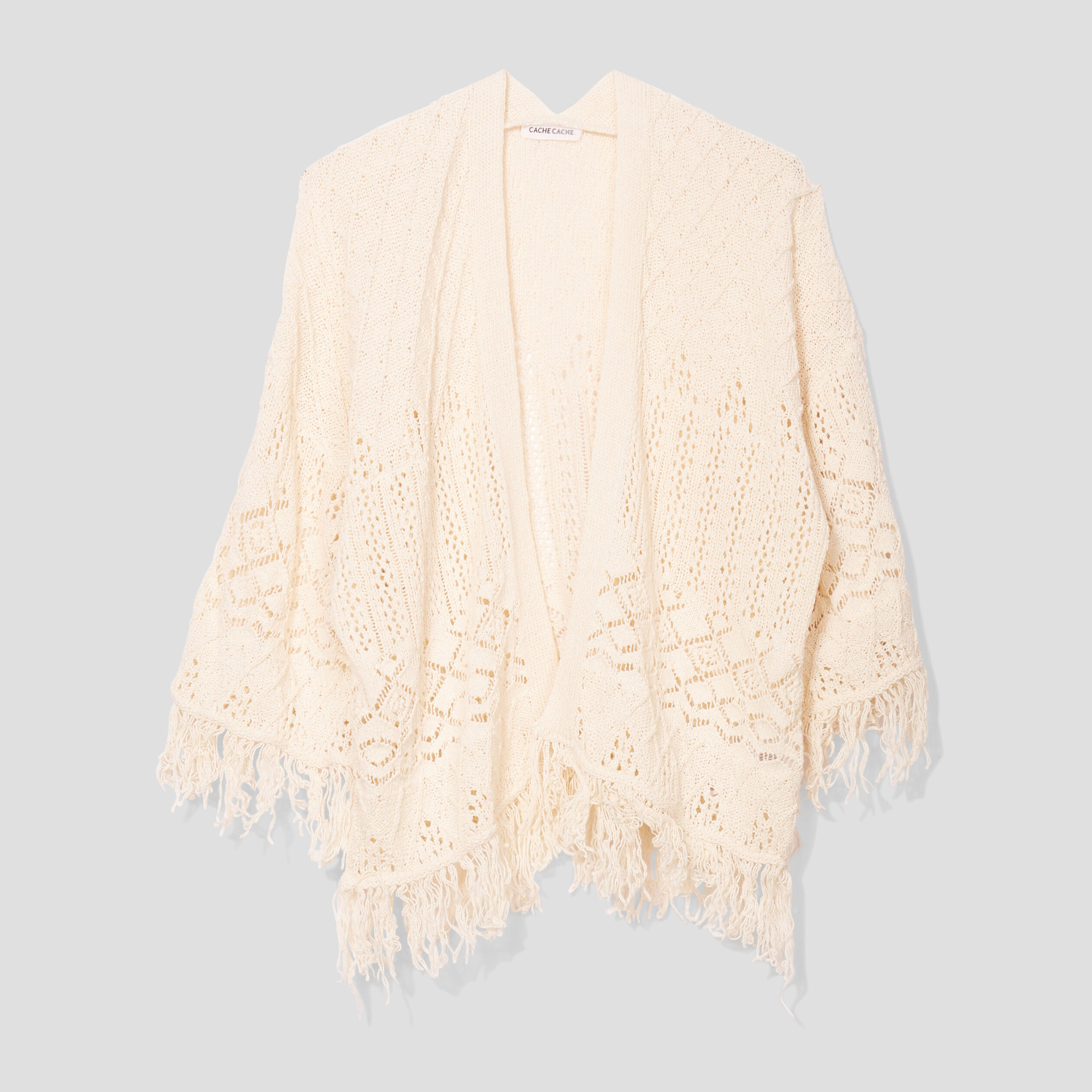 Gilet esprit kimono franges ecru femme | Cache Cache