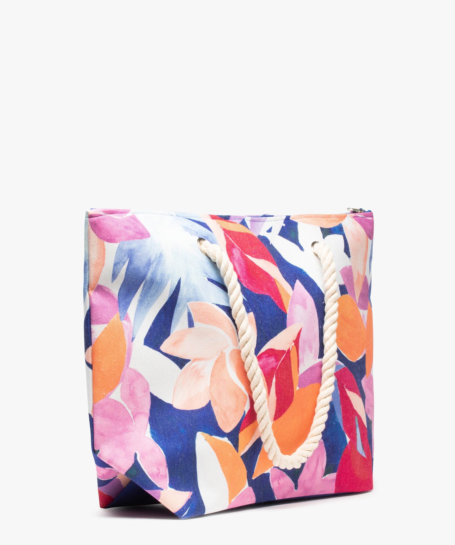 Sac de plage à motif feuillage avec pochette zippée amovible multicolore | GEMO