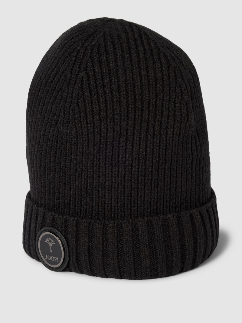 Beanie mit Label-Patch Modell 'Francis' in schwarz
