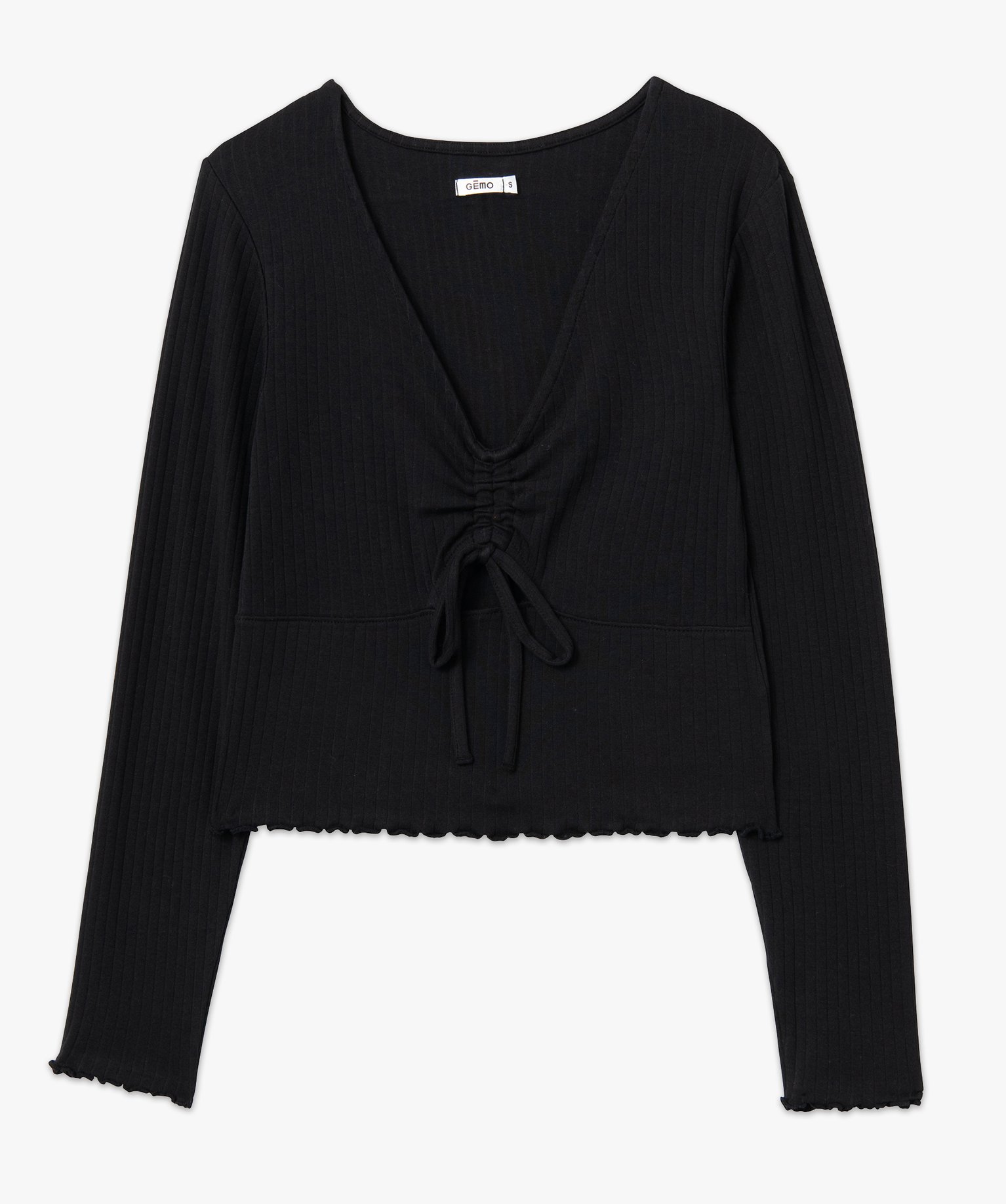 Haut de pyjama femme court à manches longues et col V noir | GEMO