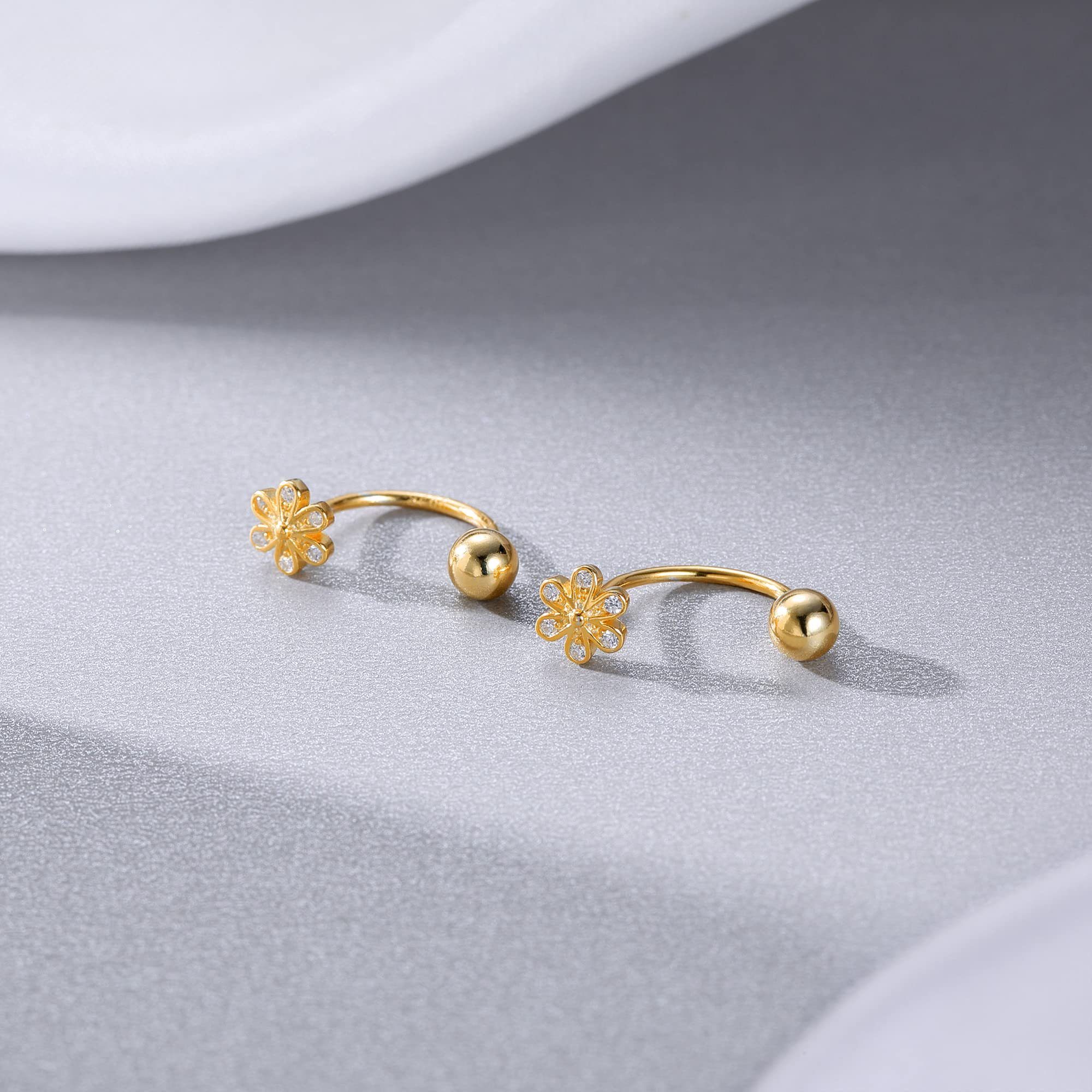 POCHUMIDUU Paar Ohrhänger 925 Sterling Silber Kleine Gänseblümchen Ohrringe Manschette (2-tlg., Helix Piercing Halb Hoop Ohrringe, Kugel Ohrstecker Ohrringe), für Frauen Teenager Mädchen
