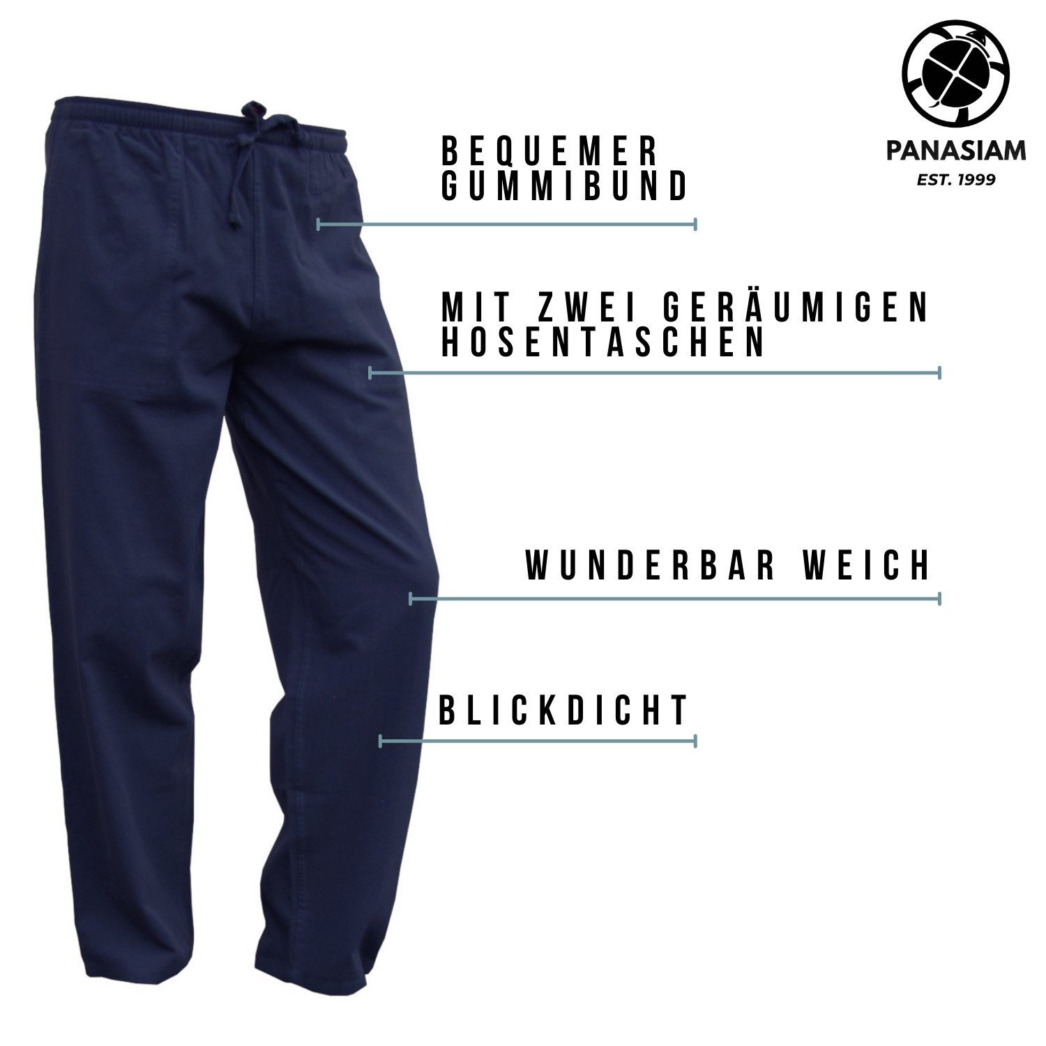 PANASIAM Wellnesshose Bundhose 'K' bequeme Unisex Stoffhose aus 100% Baumwolle für Damen und Herren Freizeithose mit Taschen Relaxhose bequeme Sommerhose