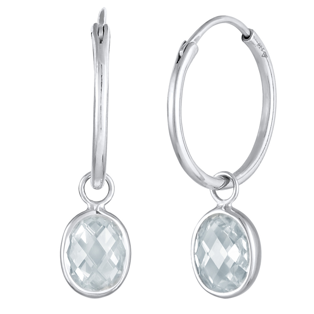 Nenalina Nenalina Boucles d'Oreilles Femmes créoles pendentif ovale avec zircon en argent  Boucles d'oreilles