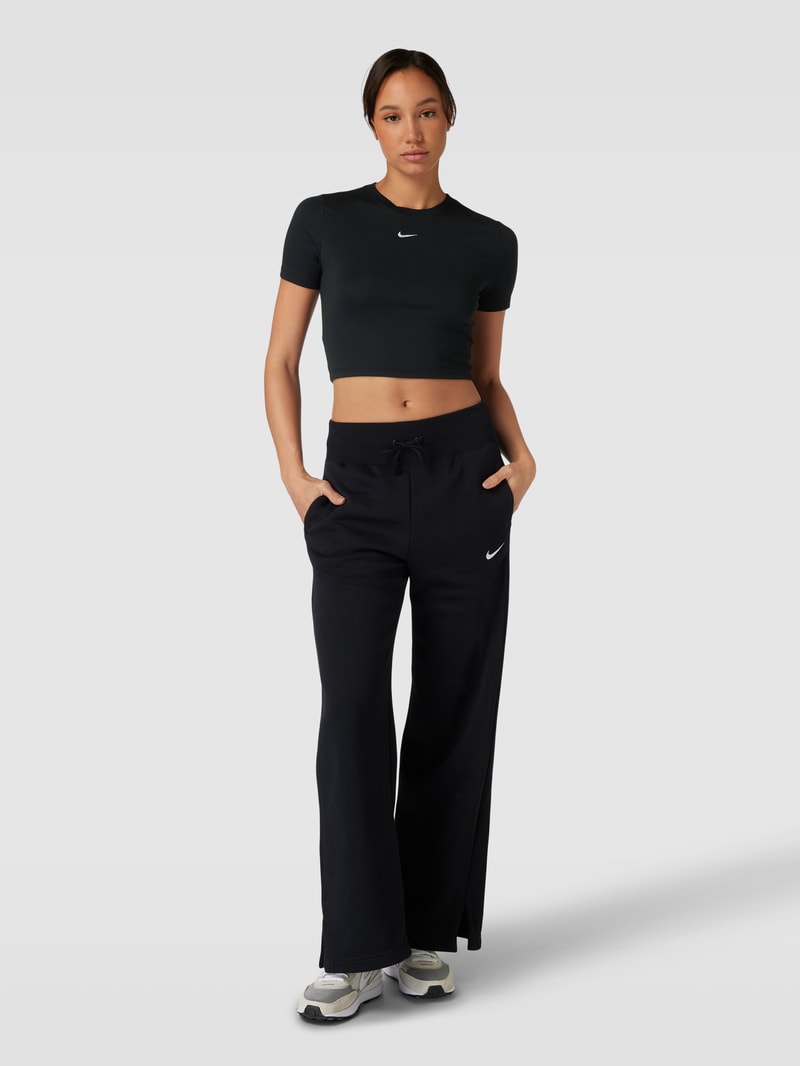 Crop Top mit Logo-Stitching in schwarz