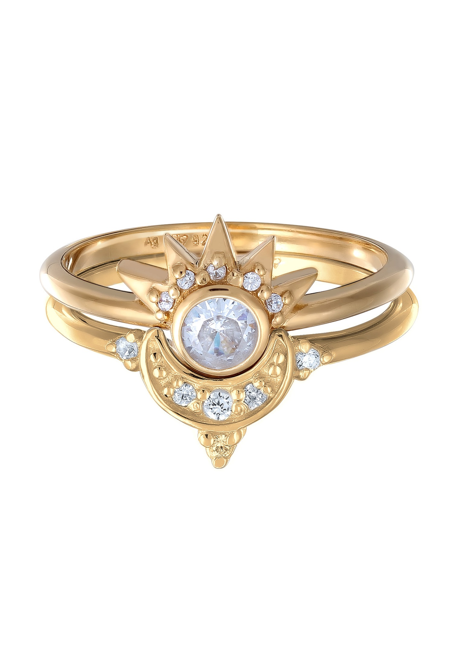 Ensemble de bagues Elli Elli pour femme, orné d'un diamant cubique blanc taille diamant, en argent sterling 925 plaqué or, bicolore, idéal pour l'été et la plage.