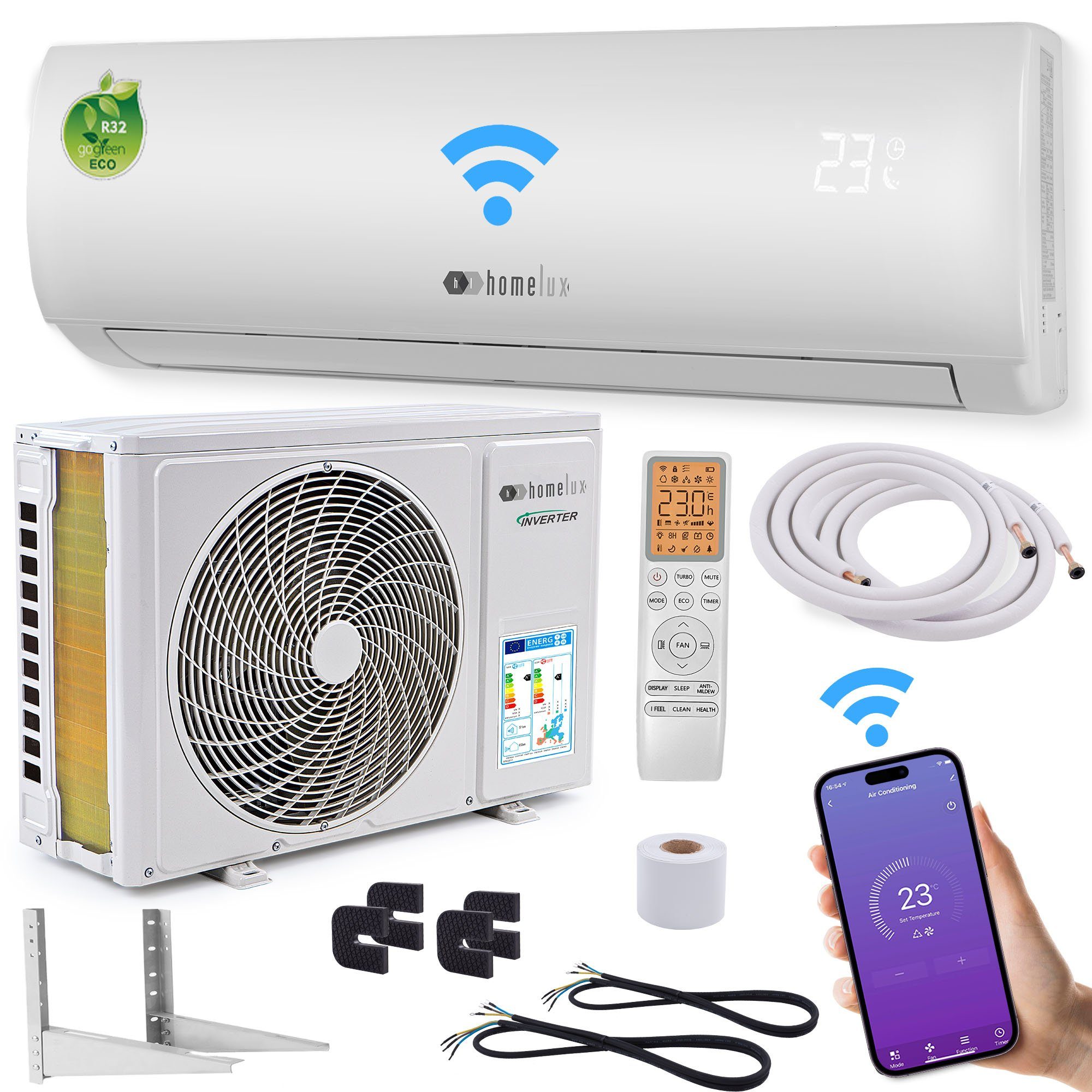 Homelux Split-Klimagerät ACS, mit WiFi/App Funktion, Kühlen A++/ Heizen A+ 9000 BTU/h (2.600 Watt)