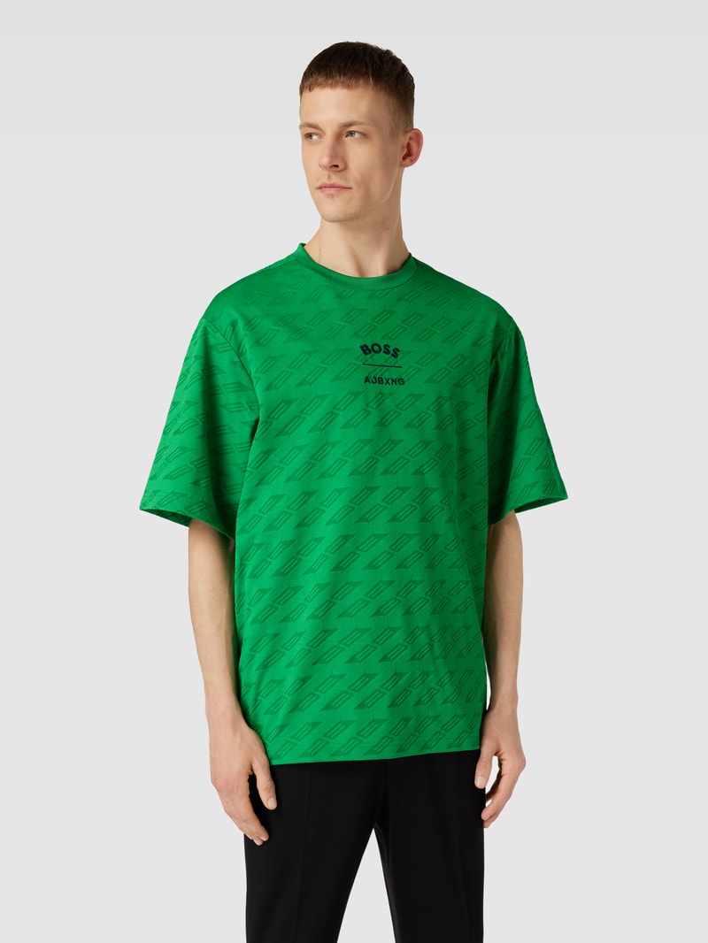 T-Shirt mit geripptem Rundhalsausschnitt Modell 'Talboa' in hellgrün