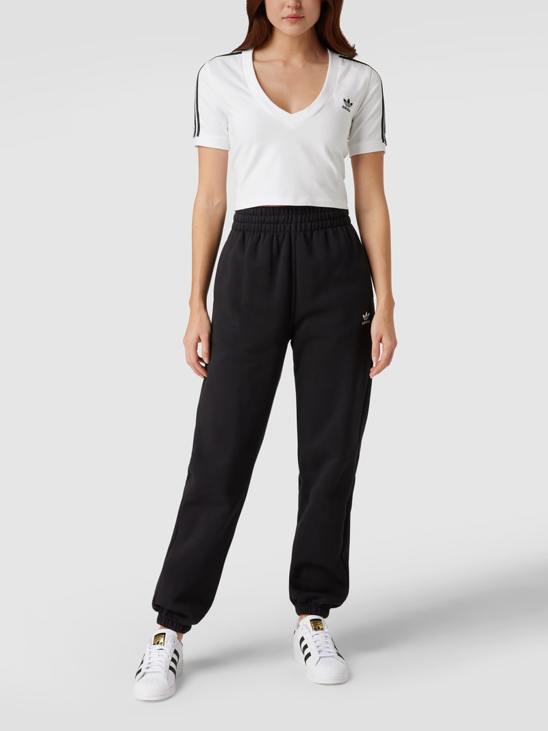 Cropped T-Shirt mit Logo-Streifen in weiß