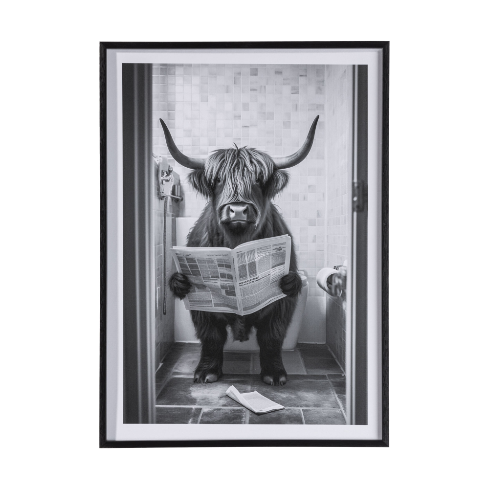 Bild Rind auf Toilette schwarz/weiß