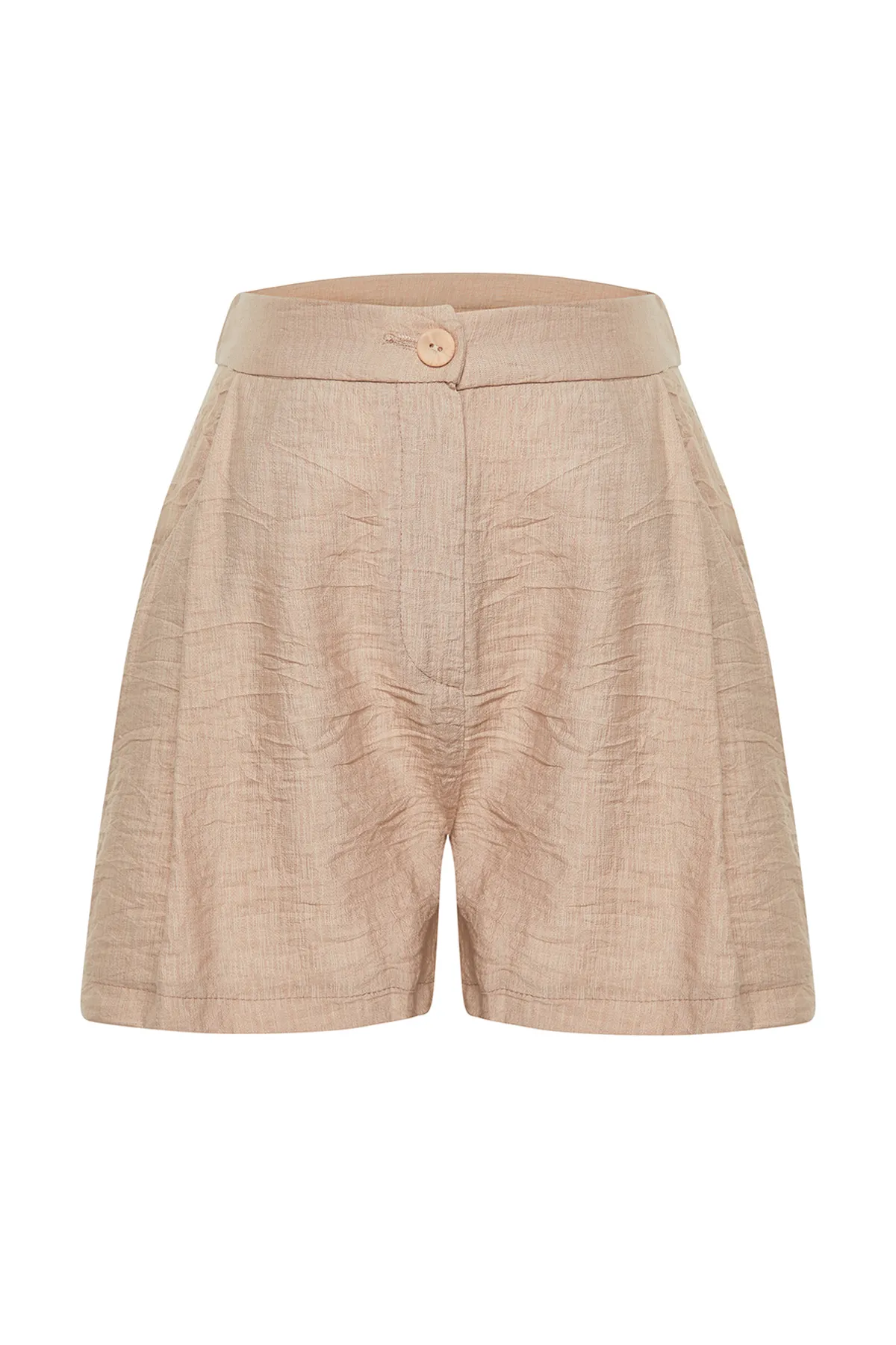 Trendyol Collection  Kamelfarbene, gewebte Shorts in Leinenoptik mit Taschendetails TWOSS24SR00018