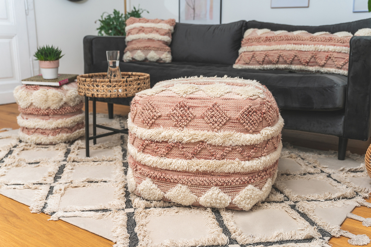 megusta Pouf Bohist 225 Rosa / Creme 50cm x 50cm