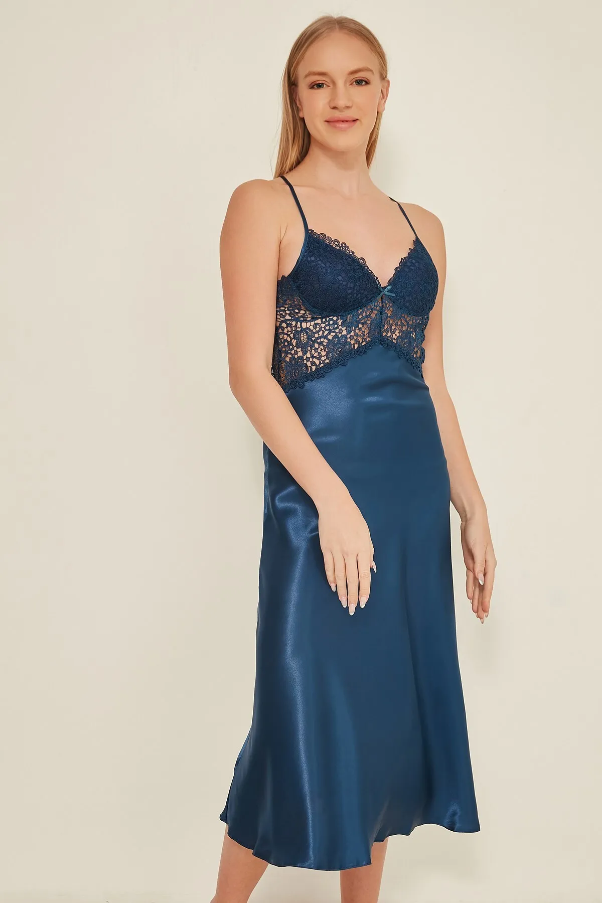 C&City  925 2-teiliges Mitgift-Set für Damen, Nachthemd, Morgenmantel, Marineblau