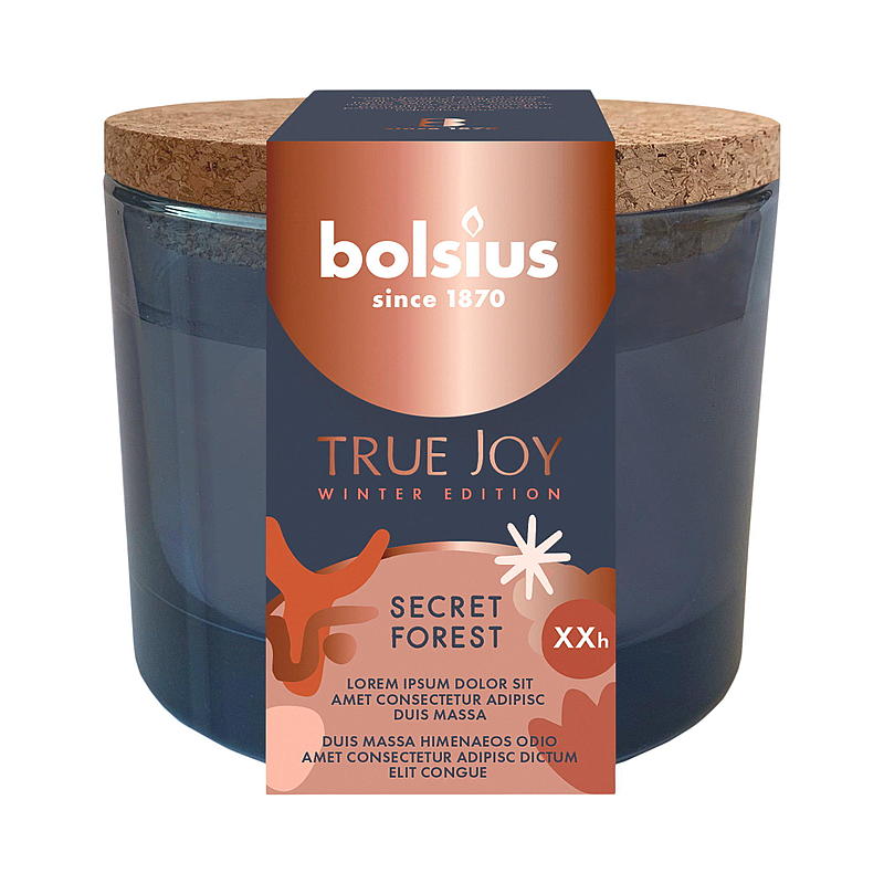 Bolsius Duftlys i glass Secret Forest True Joy