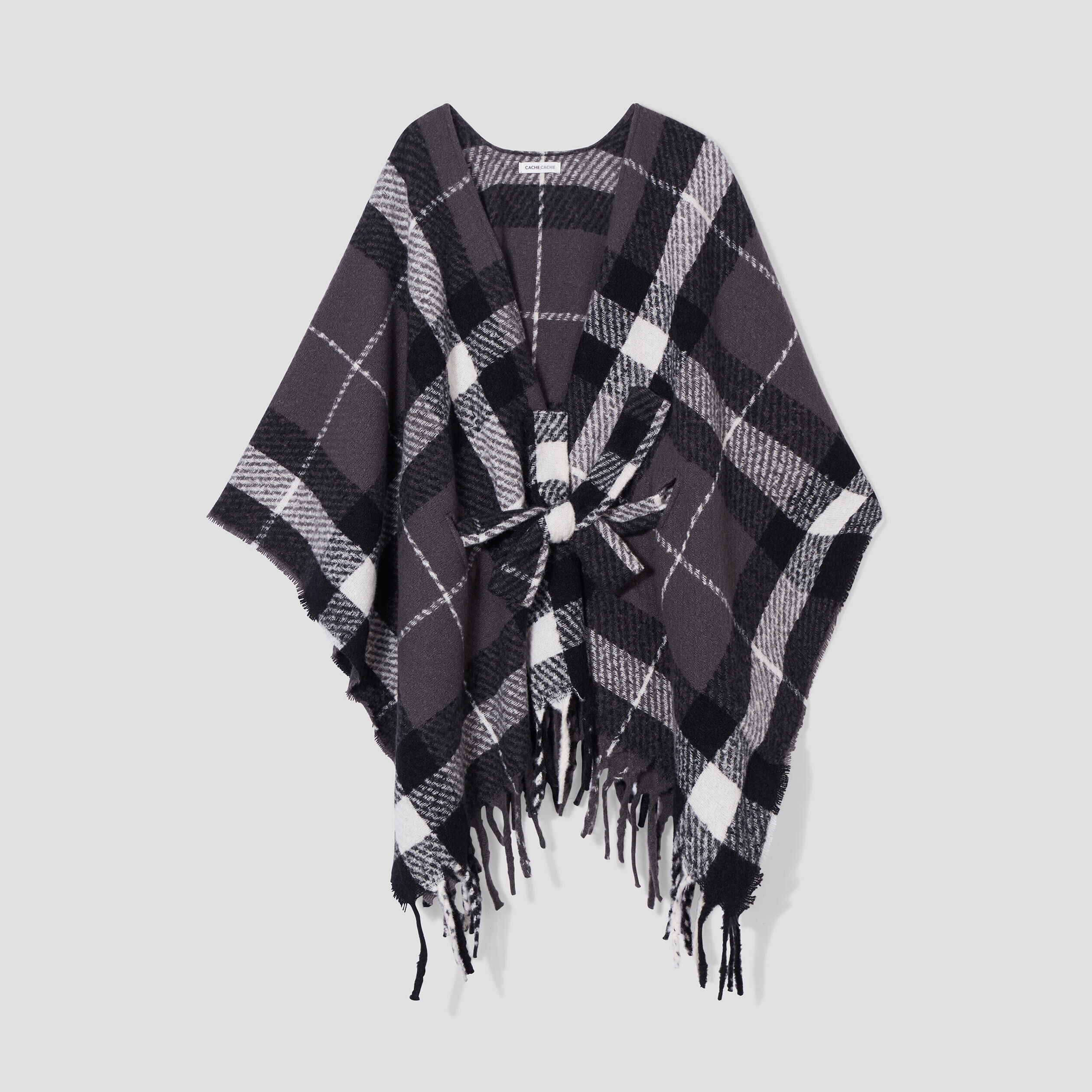 Poncho noué avec franges noir femme | Cache Cache