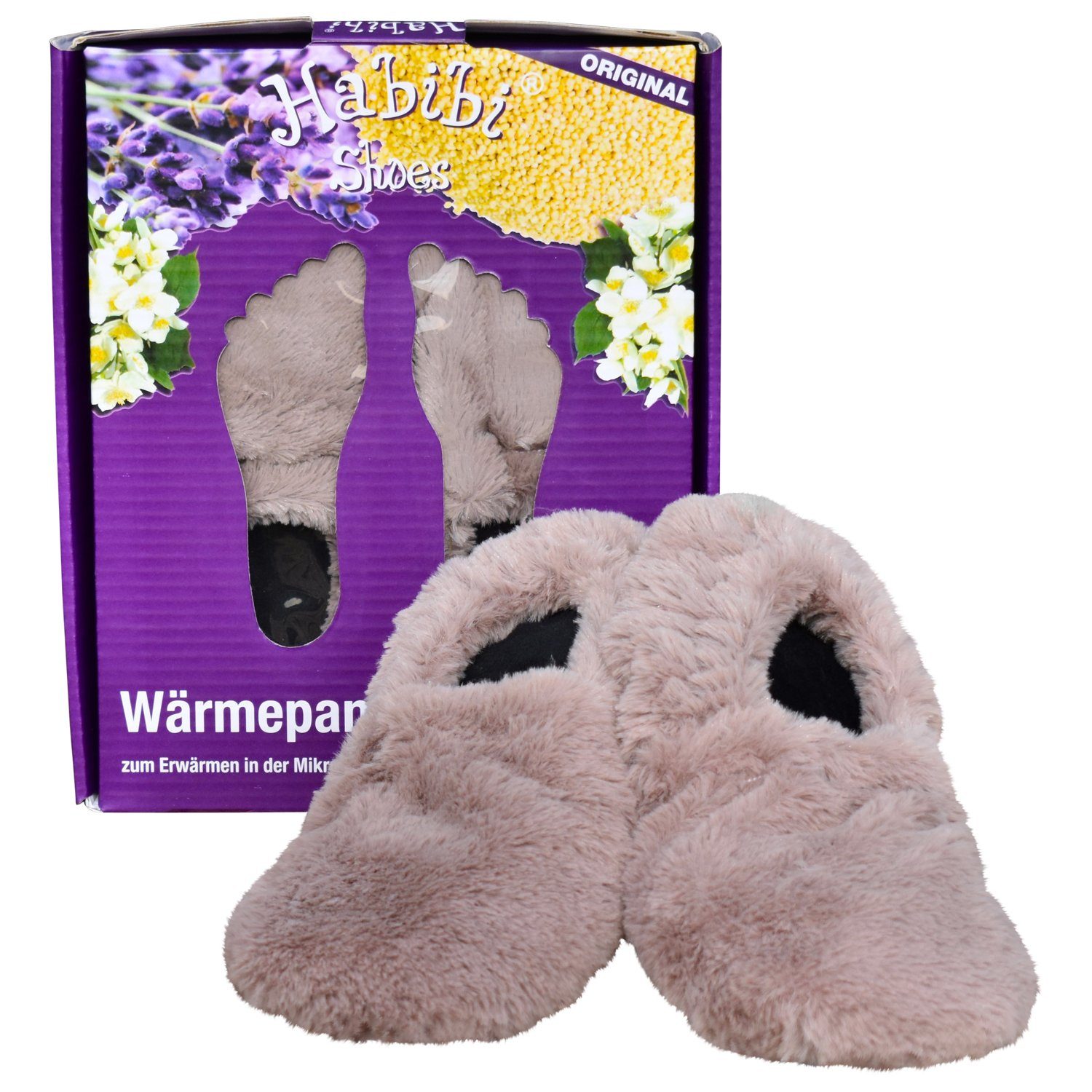 Habibi Plush Wärmekissen Wärmeschuhe, Slipper grau Größe L für Mikrowelle/Ofen, (Wärmeschuhe)