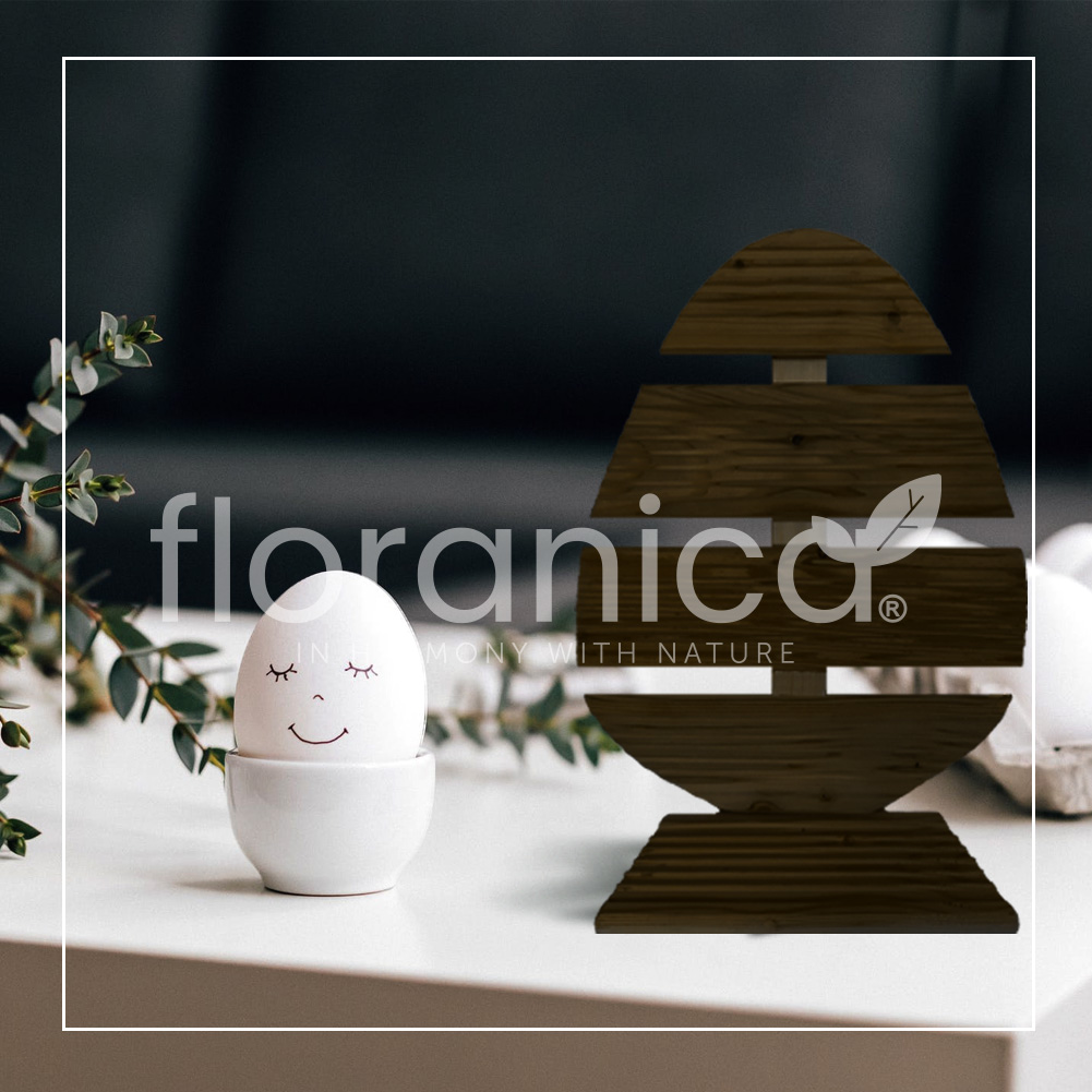 Pemicont Floranica Holz Osterei Osterdeko Lärchenholz Höhe 43cm Breite 31cm Braun Osterdekoration modernes Design Kunsthandwerk osterdeko osterhasen tischdeko