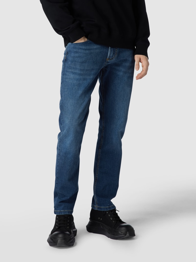 Straight Fit Jeans mit Brand-Detail in dunkelblau meliert