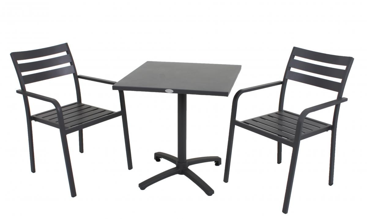 Garden Pleasure Harms Tischgruppe TREVISO 3 tlg., anthrazit / 1x Tisch 305253 / 2x Stapelstuhl 305254