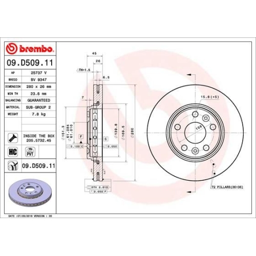 09.D509.11 BREMSSCHEIBE BREMBO VA  VP2 - ATU