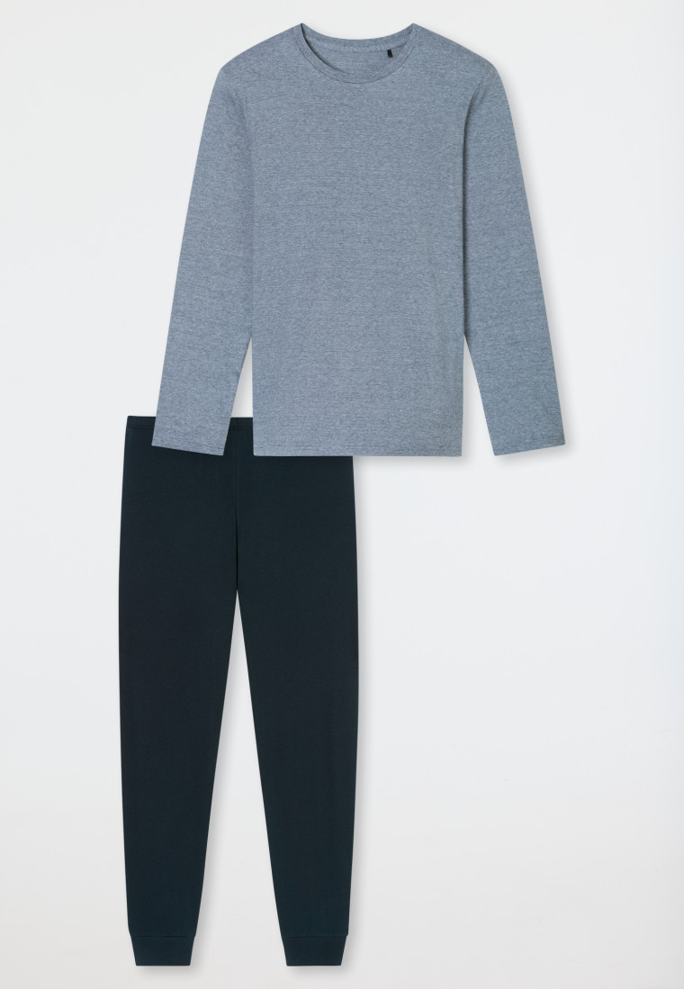 Schlafanzug lang Ringel Bündchen nachtblau - Casual Essentials
