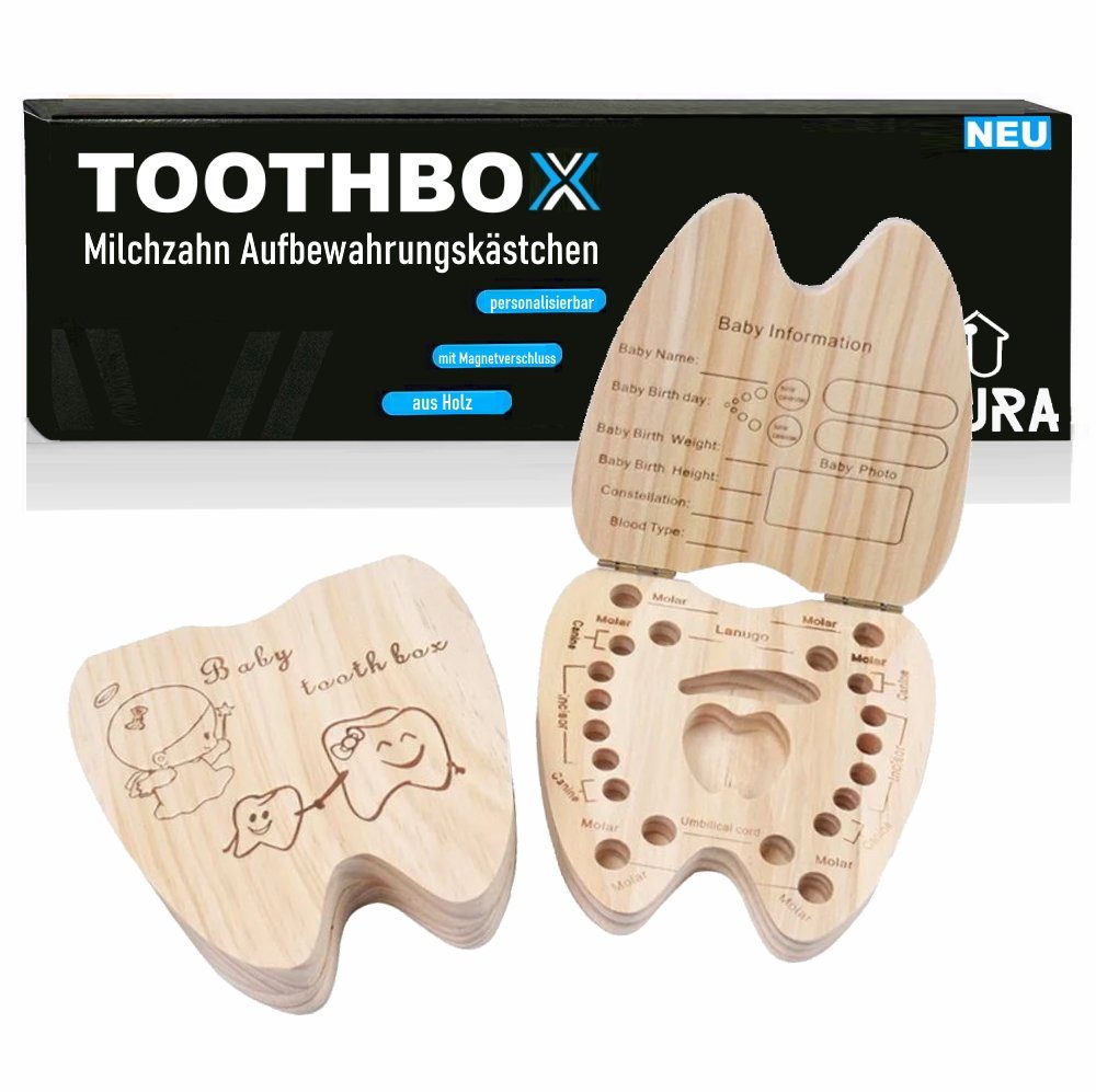 MAVURA Zahndose TOOTHBOX Milchzahndose Milchzahnbox Zahnbox Holzbox, Mädchen Junge Erinnerungsbox Baby Geschenk