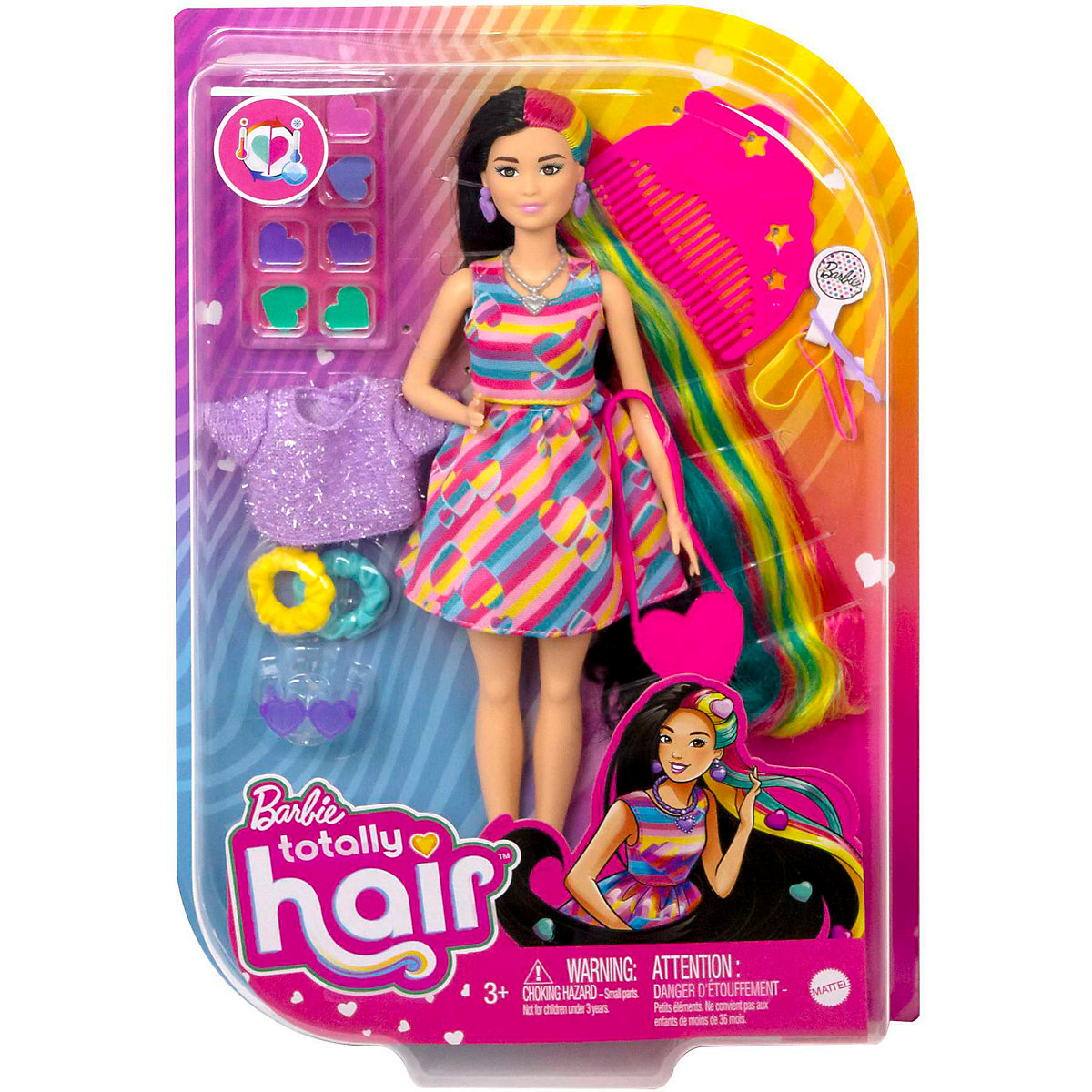 Barbie Totally Hair Puppe (schwarze/bunte Haare) inkl. Styling-Zubehör