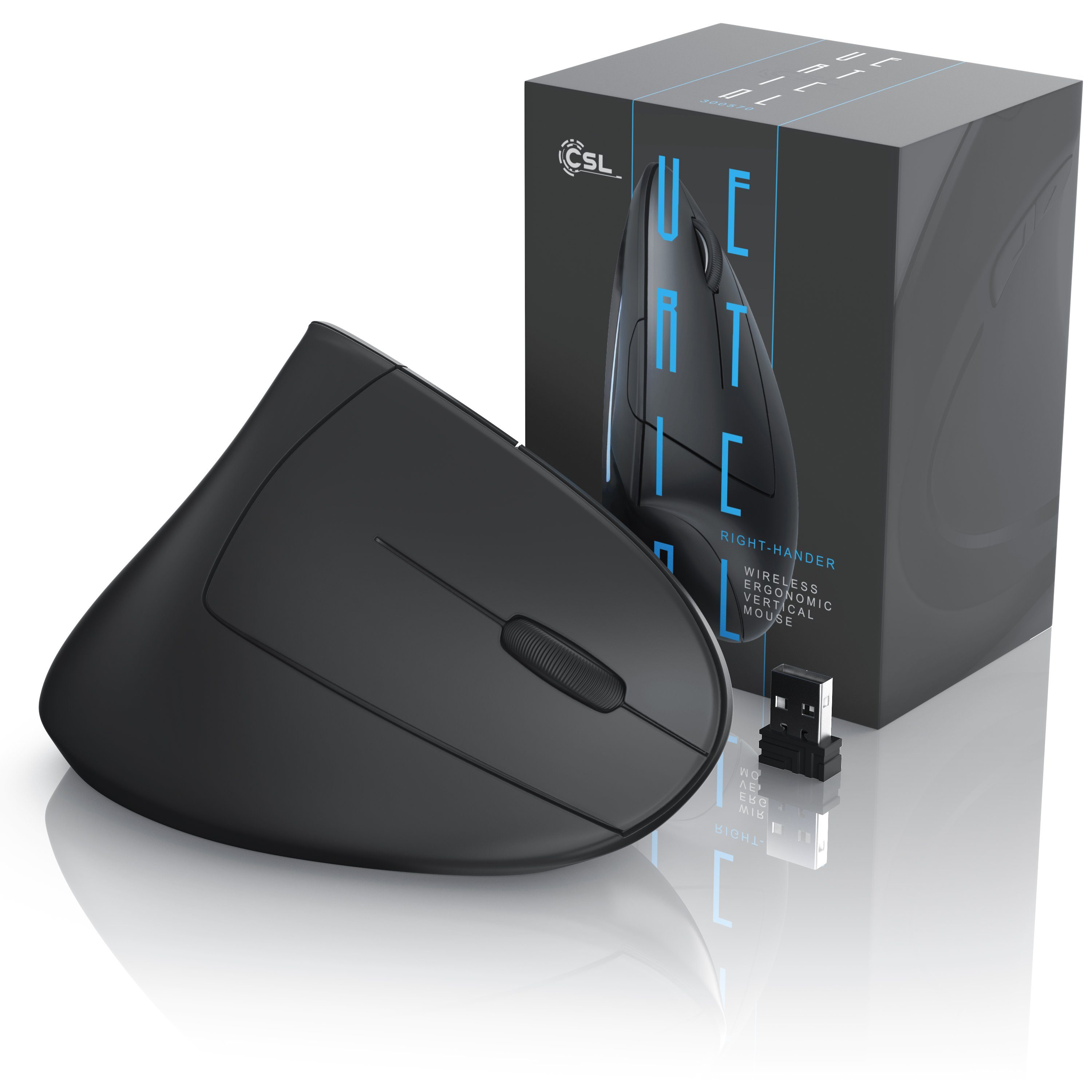 CSL ergonomische Maus (Funk, kabellose vertikale Mouse, Vorbeugung gegen Mausarm / Tennisarm (RSI)
