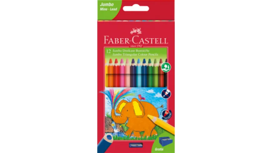 FABER-CASTELL Dreikant-Farbstift Jumbo 12er-Etui mehrfarbig