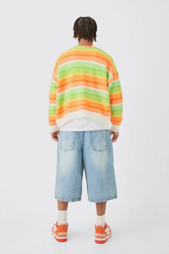 Kastiger gestreifter Cardigan in Orange