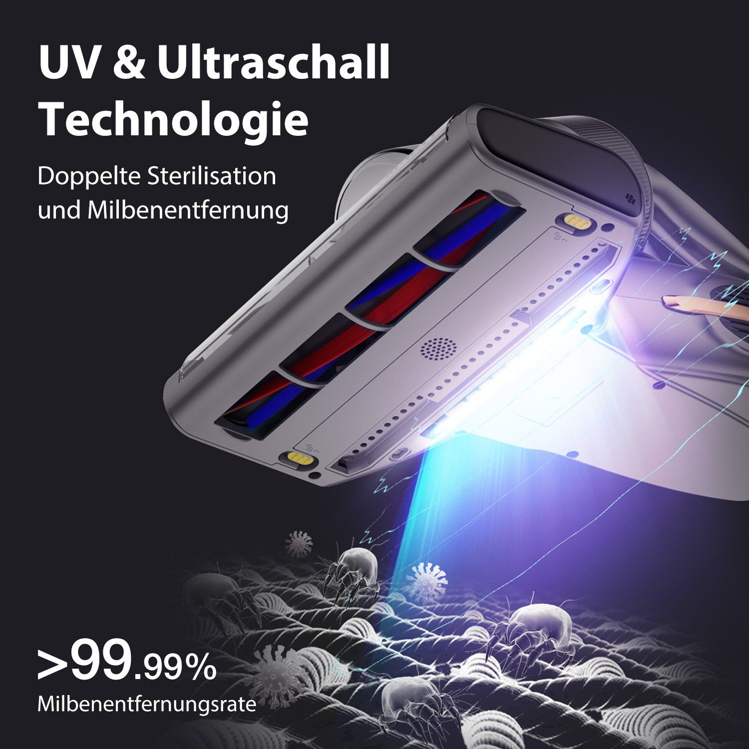 Jimmy Matratzenreinigungsgerät BX7 Pro Milbenstaubsauger Handstaubsauger, 700,00 W, mit Beutel, UV-C Licht, Hausstaubmilbensensor, Ultraschallfunktion