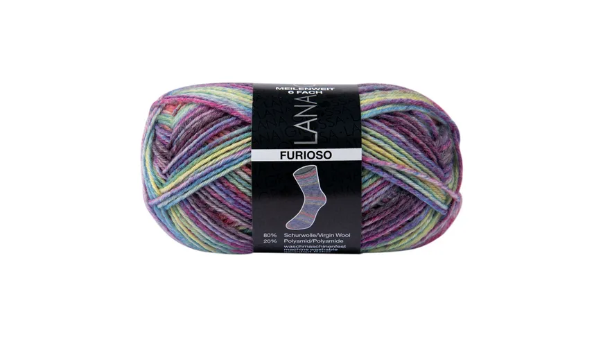 Lana Grossa Sockenwolle Meilenweit Speciale 6-fach 50 g 1763 - Hellrot/Dunkelgrau/Rosa/Blau-/Grüntürkis/Zitrusgelb/Grauviolett