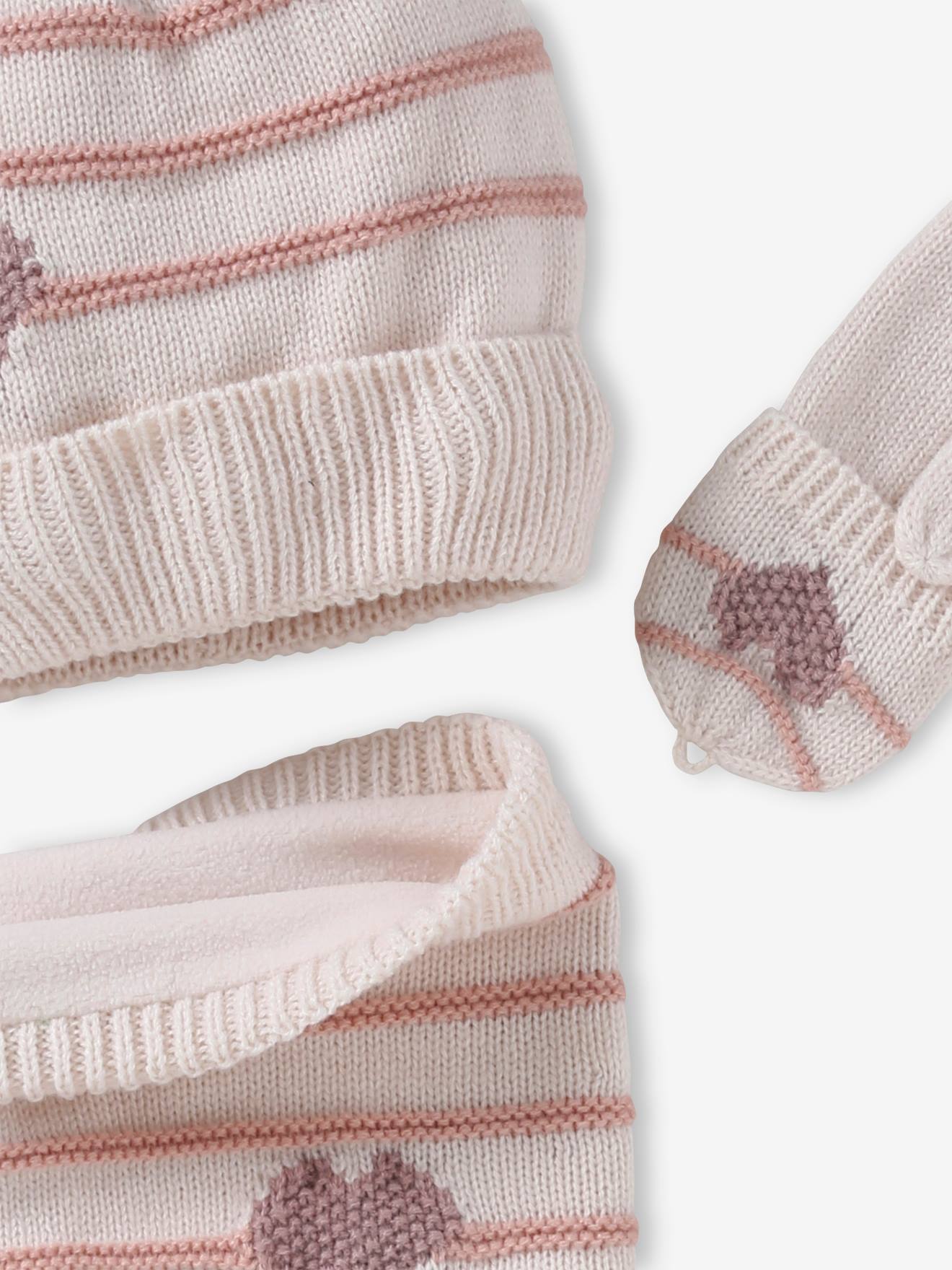 Vertbaudet Mädchen-Set: Mütze, Rundschal & Handschuhe - wollweiß