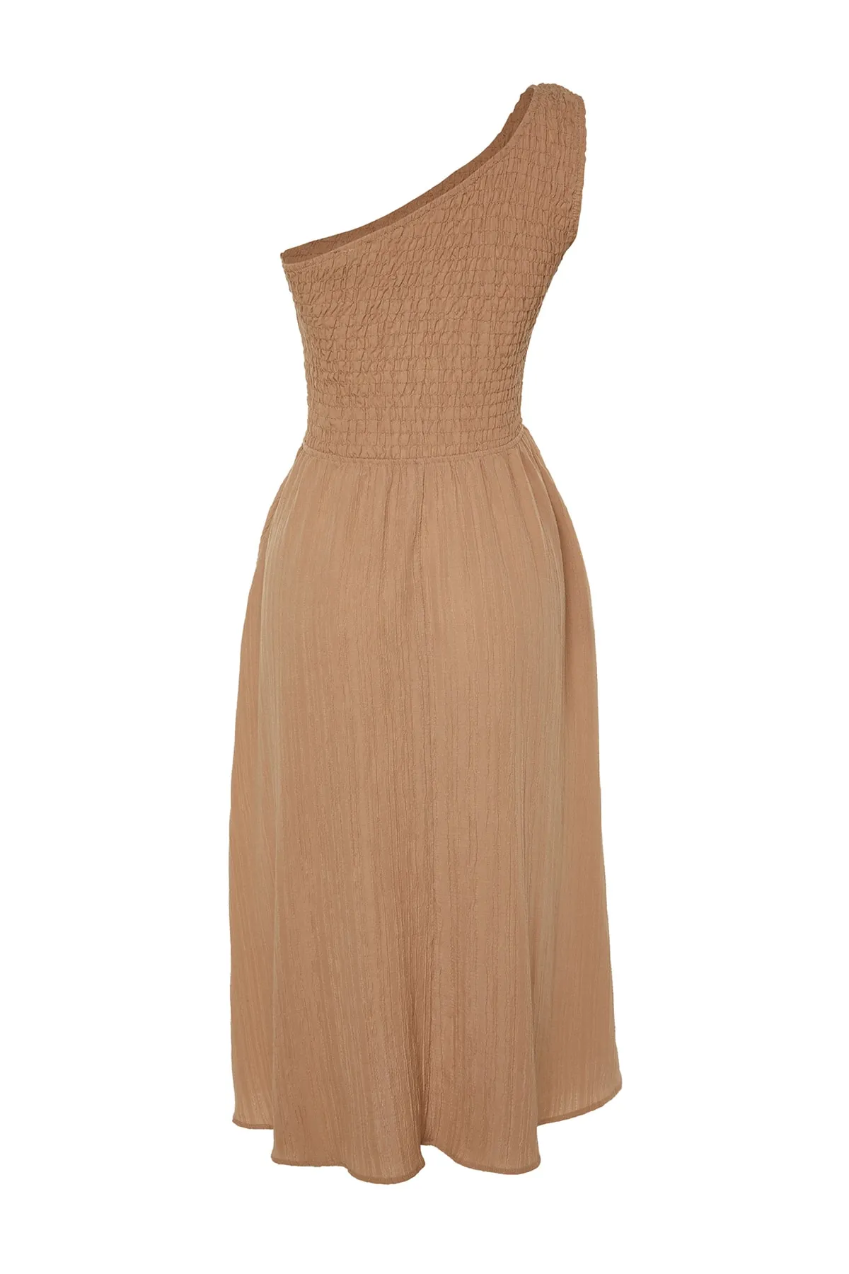 Trendyol Collection  Kamelfarbenes Midi-Webkleid mit Taillenöffnung TWOSS23EL01830