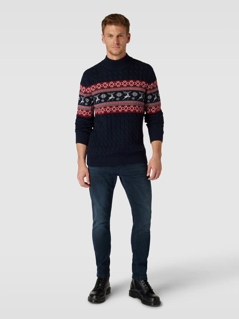 Strickpullover mit Allover-Print in dunkelblau